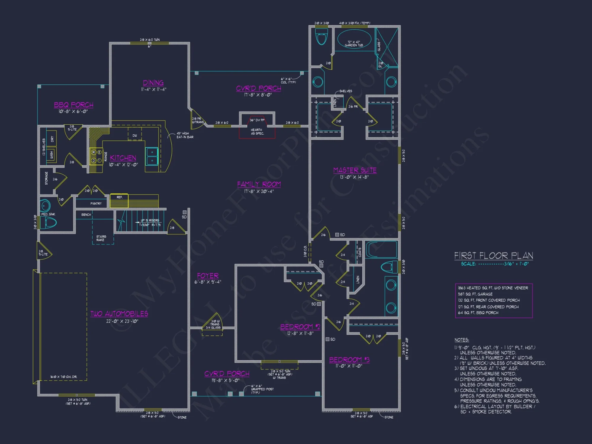 Modern Craftsman house Plan: CAD Floor Plan with 3 Bedrooms
