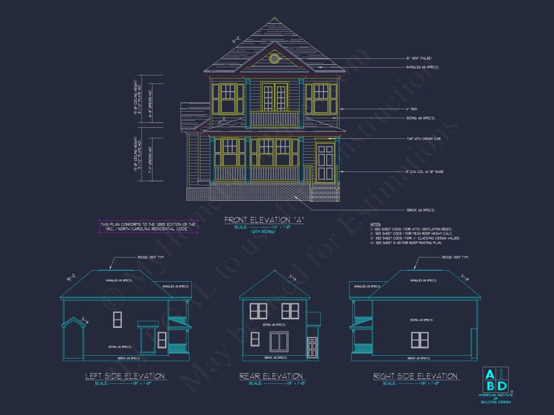 Elegant 2-Story house Plan with 3 Bedrooms and CAD Designs
