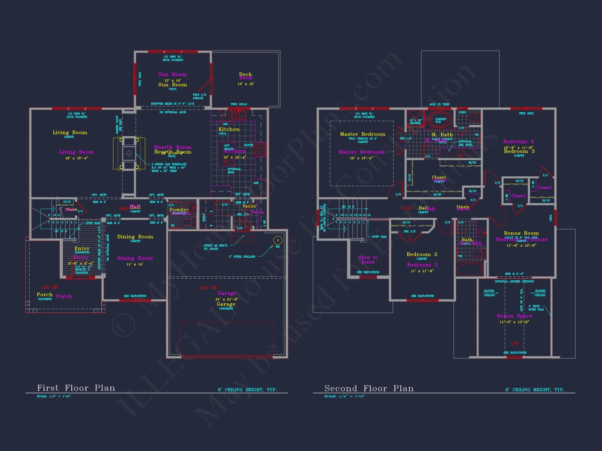 Modern Suburban house Plan: 4 Bedrooms, 2.5 Baths, CAD Designs