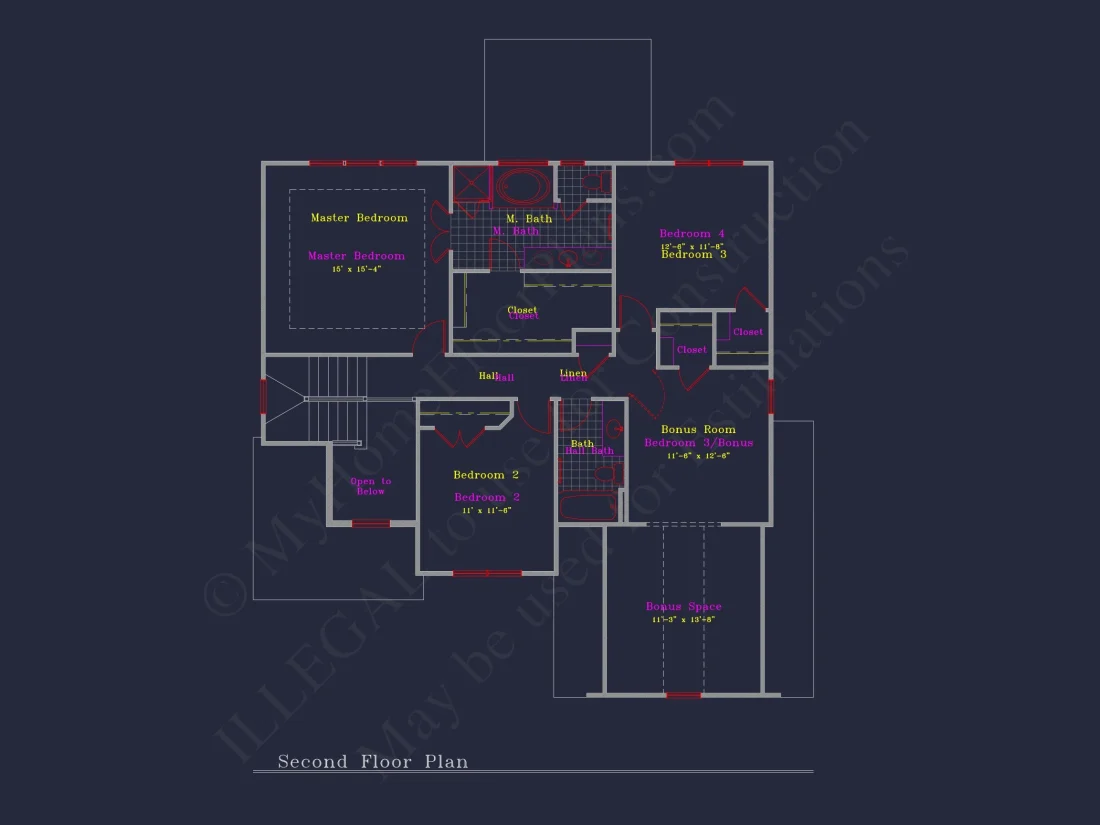 Modern Suburban house Plan: 4 Bedrooms, 2.5 Baths, CAD Designs