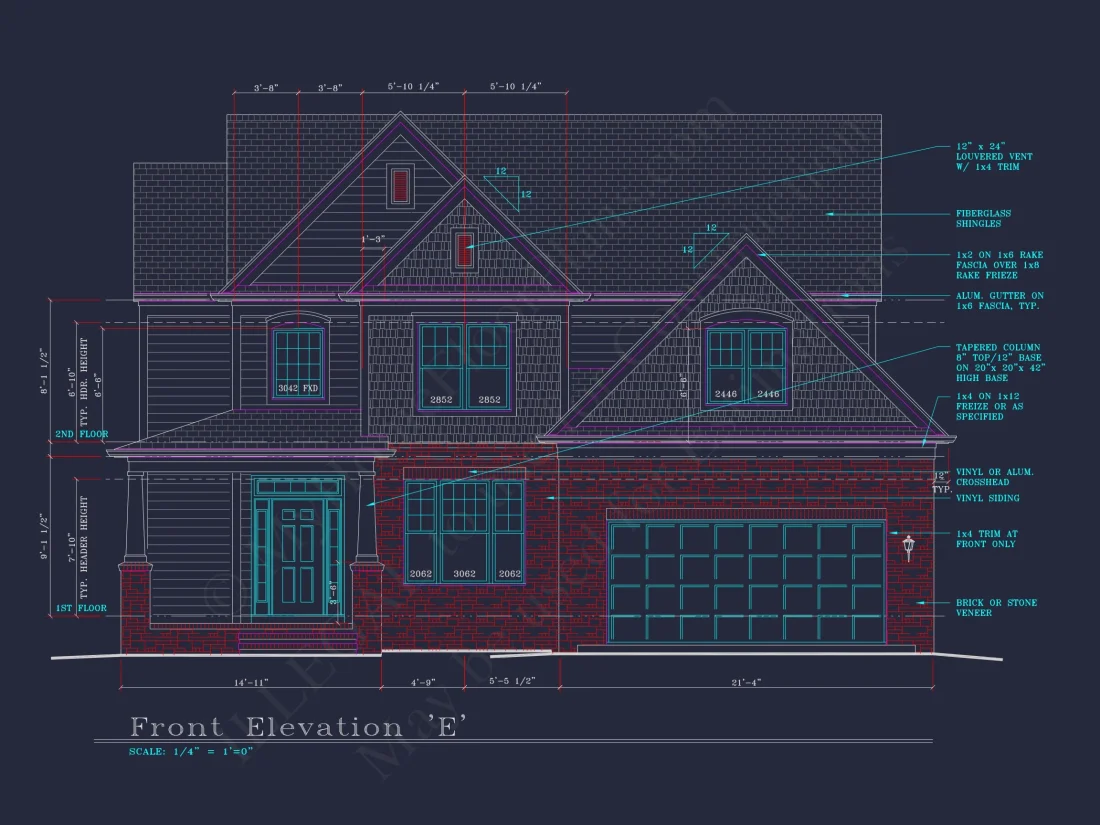 Modern Suburban house Plan: 4 Bedrooms, 2.5 Baths, CAD Designs