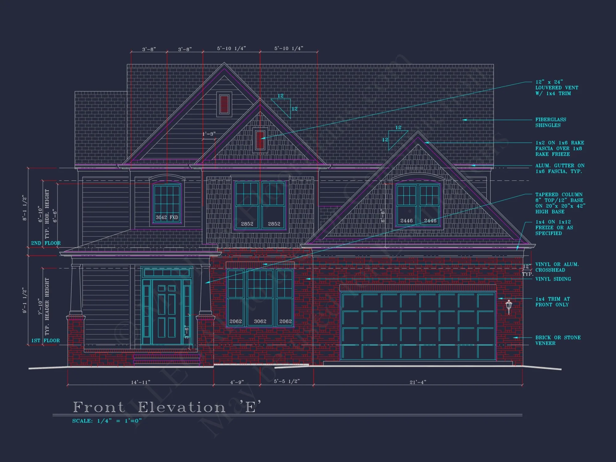 Modern Suburban house Plan: 4 Bedrooms, 2.5 Baths, CAD Designs