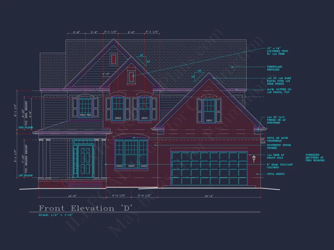 Modern Suburban house Plan: 4 Bedrooms, 2.5 Baths, CAD Designs