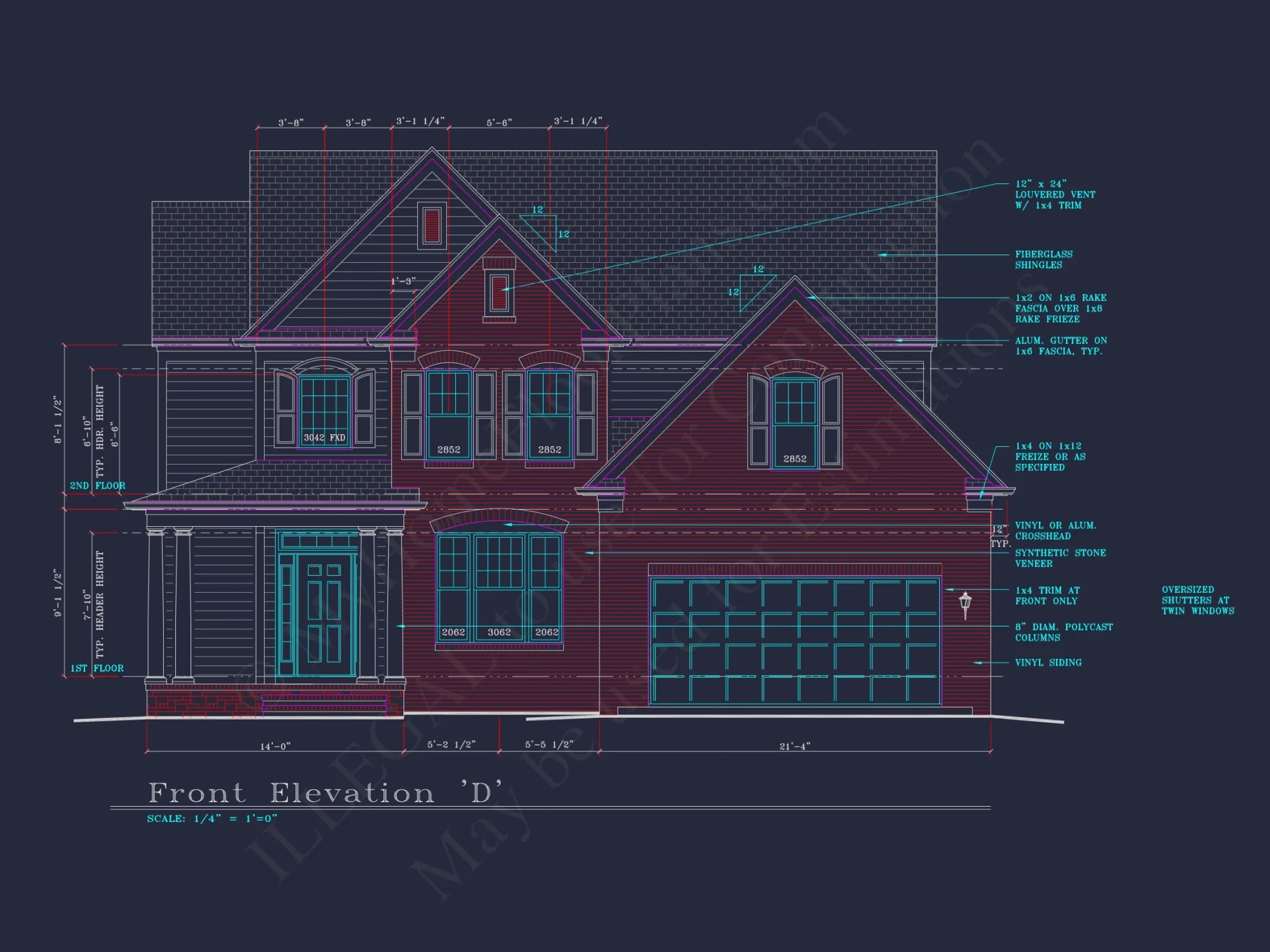 Modern Suburban house Plan: 4 Bedrooms, 2.5 Baths, CAD Designs