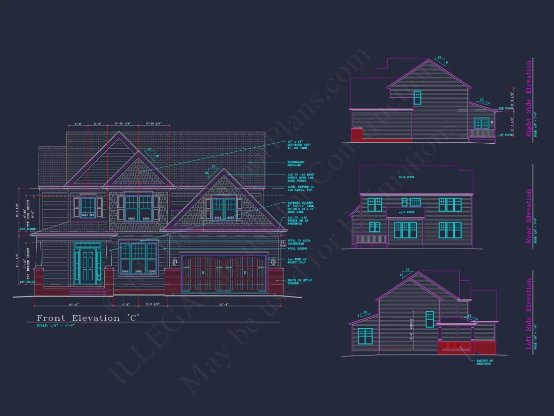 Modern Suburban house Plan: 4 Bedrooms, 2.5 Baths, CAD Designs