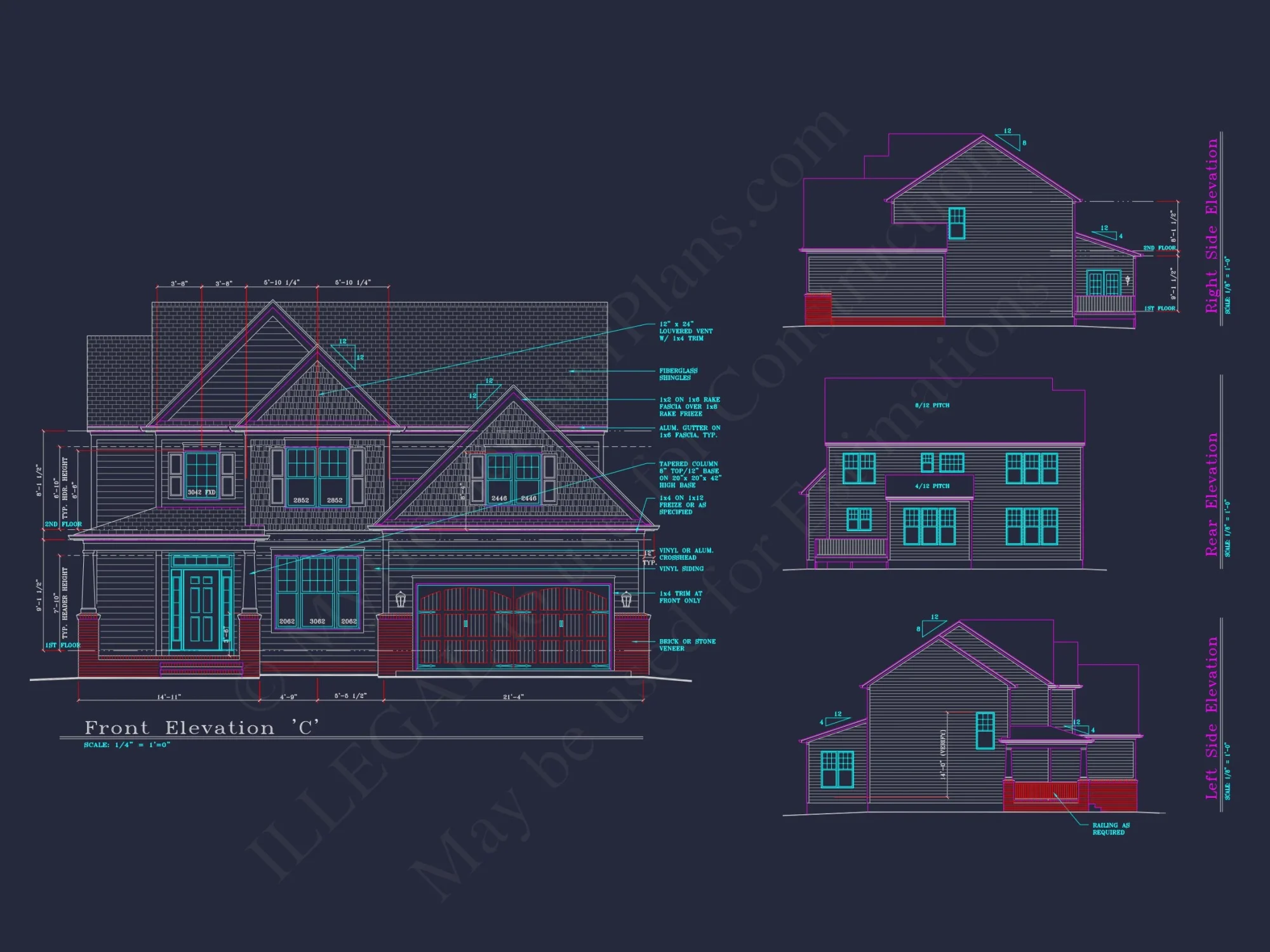 Modern Suburban house Plan: 4 Bedrooms, 2.5 Baths, CAD Designs