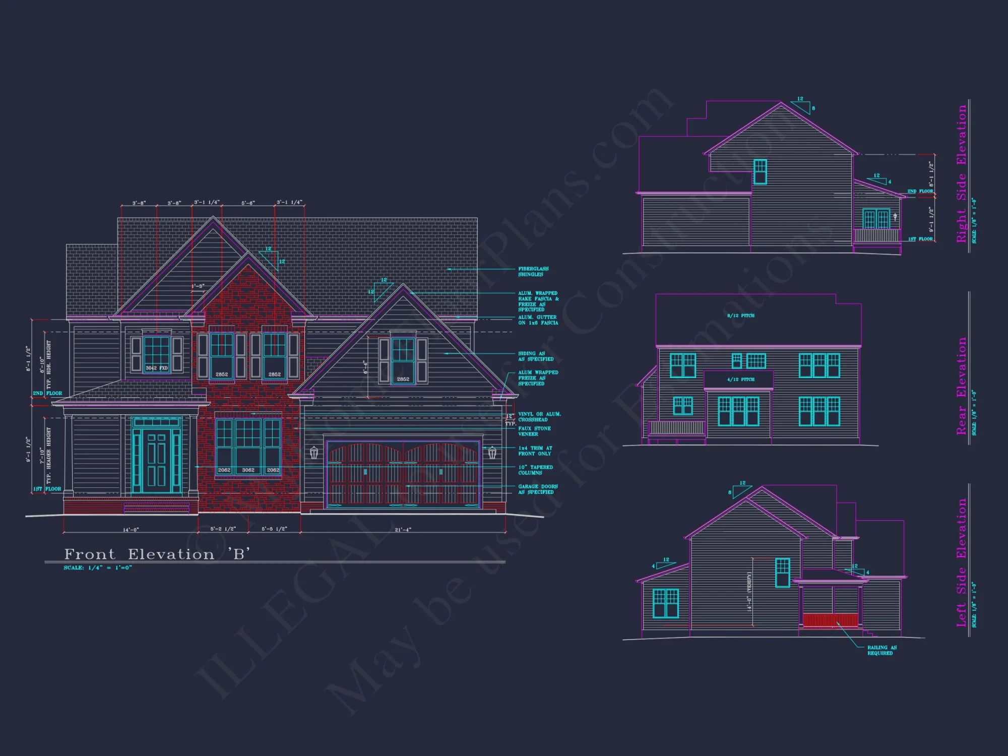 Modern Suburban house Plan: 4 Bedrooms, 2.5 Baths, CAD Designs