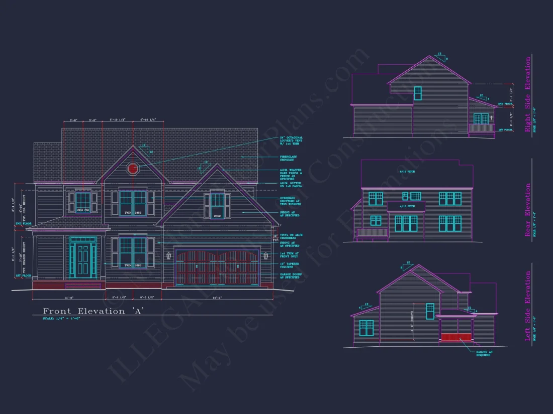 Modern Suburban house Plan: 4 Bedrooms, 2.5 Baths, CAD Designs