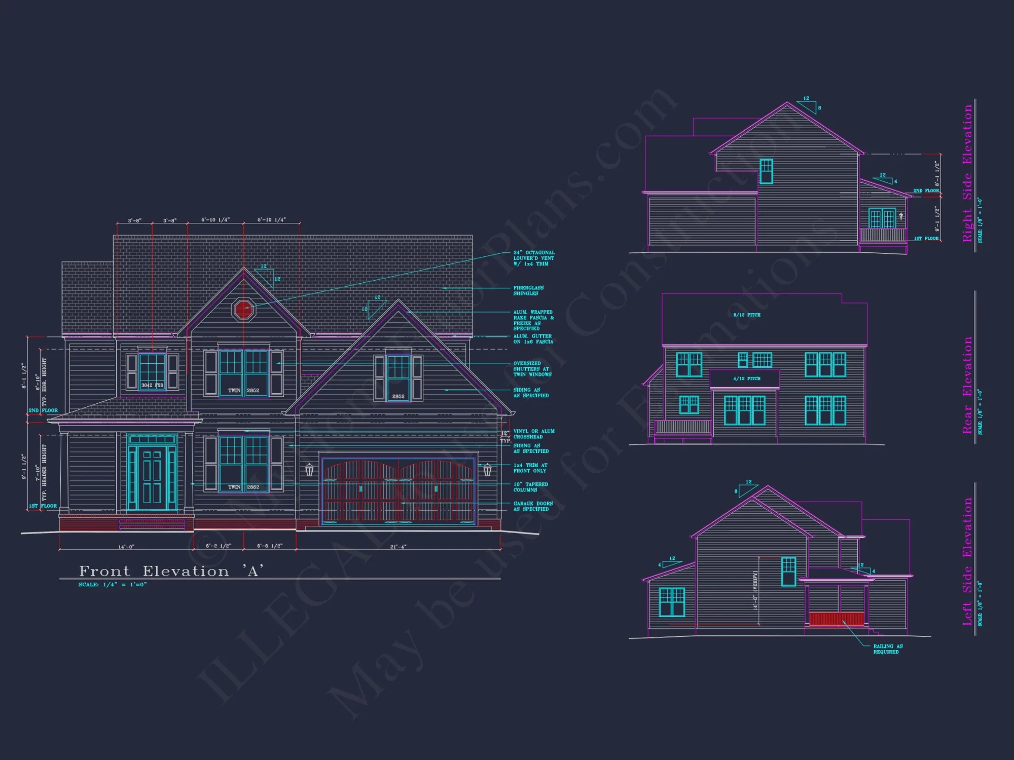 Modern Suburban house Plan: 4 Bedrooms, 2.5 Baths, CAD Designs