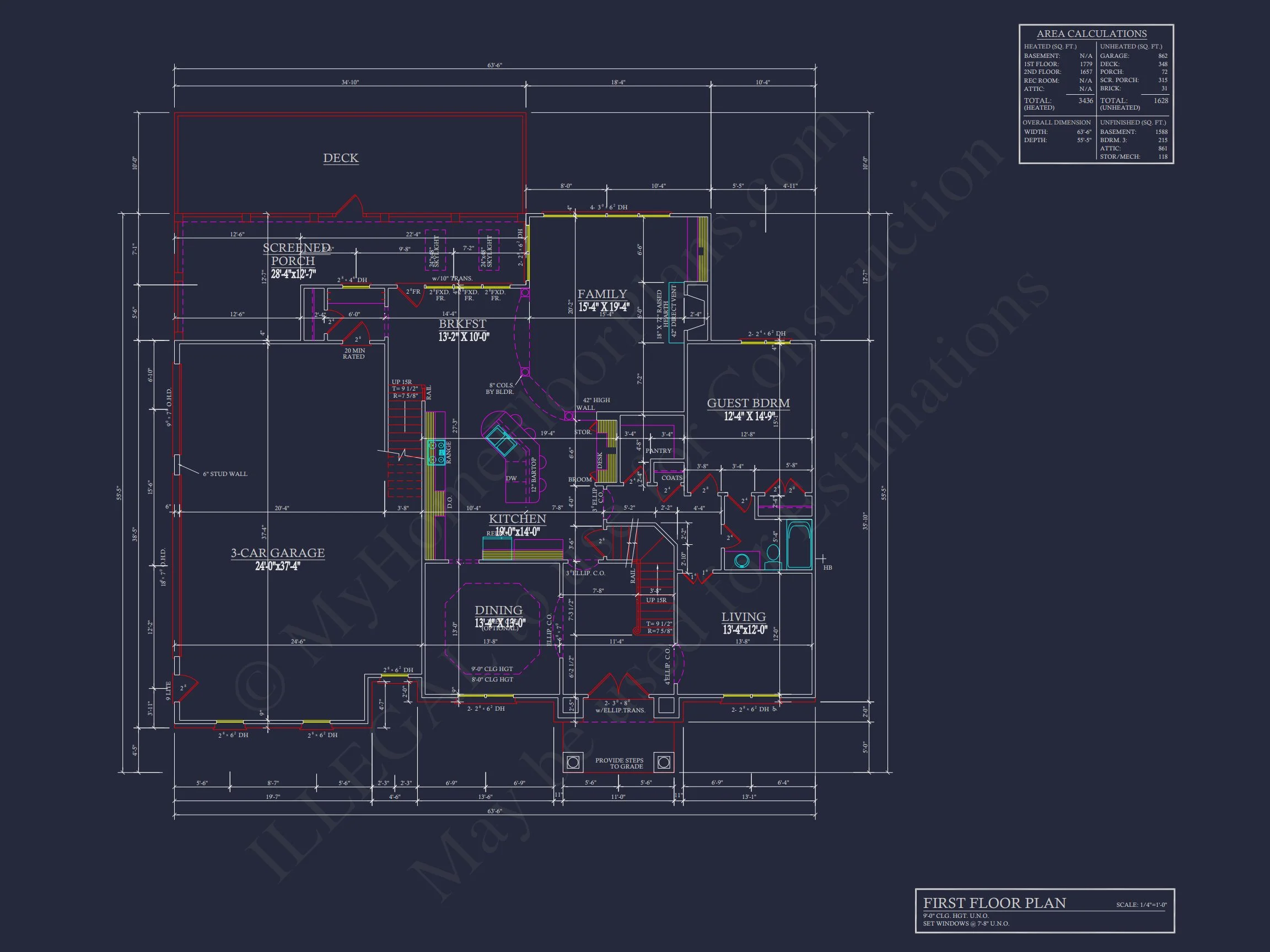 8-1862 HOUSE PLAN -Georgian House Plan - 4-Bed, 3.5-Bath, 3,850 SF 11 Modern Suburban house Plan with 2 Floors, CAD Designs & More