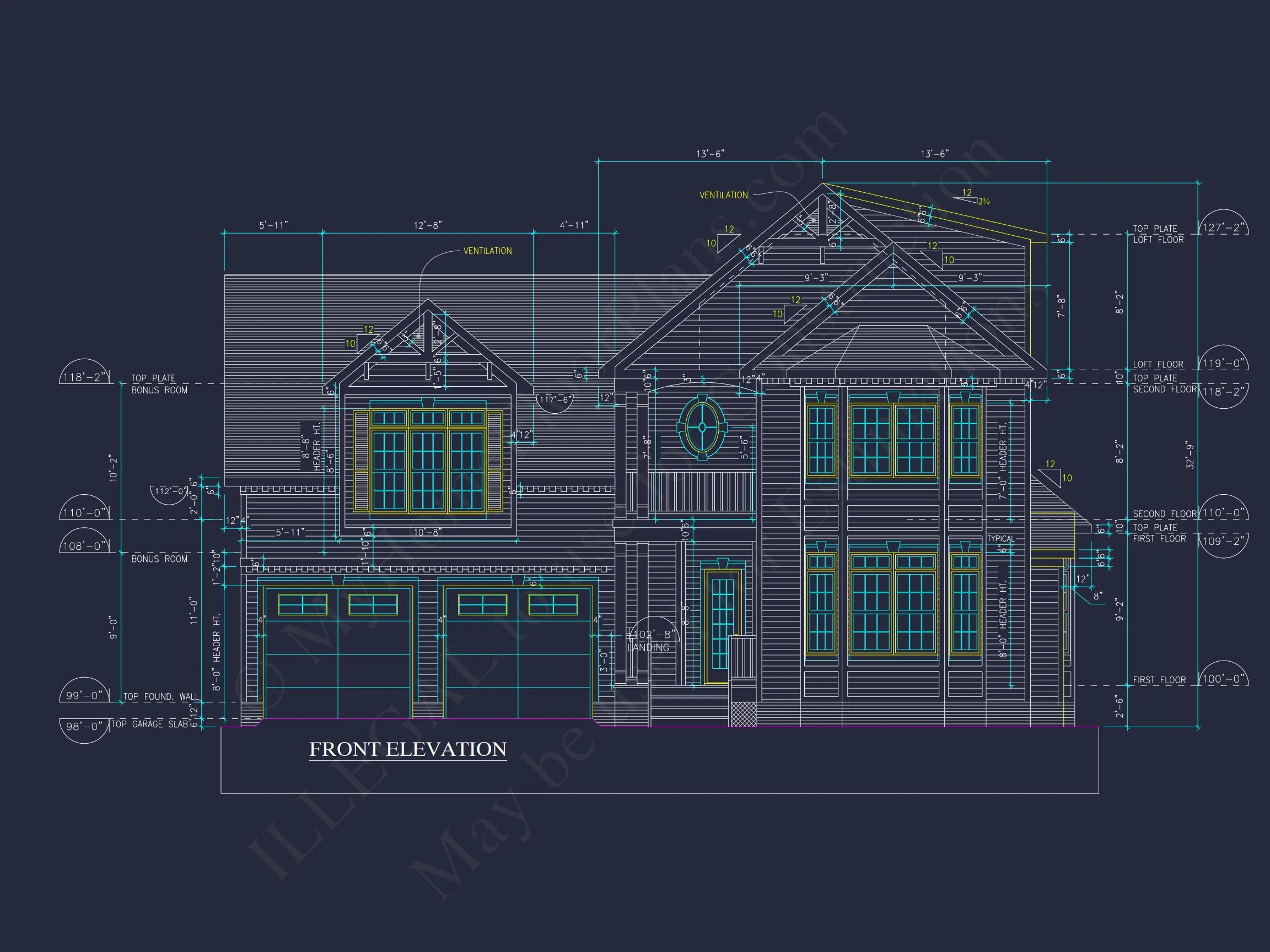 Charming 2-Story house Plan - CAD Blueprint with 3 Bedrooms