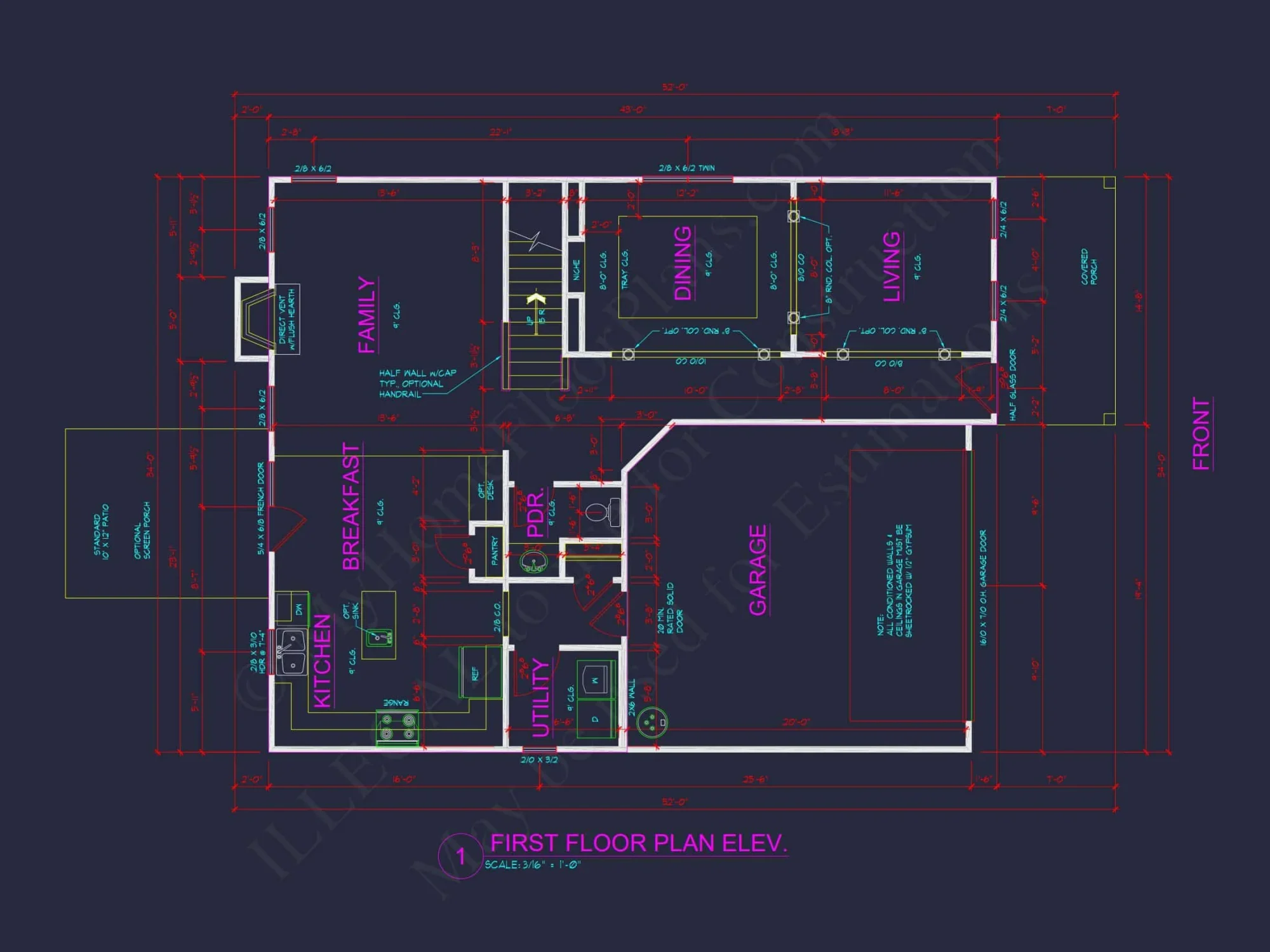 Traditional 2-Story house Plan with Open Floor Plan & Fireplace (2912 Sq Ft)