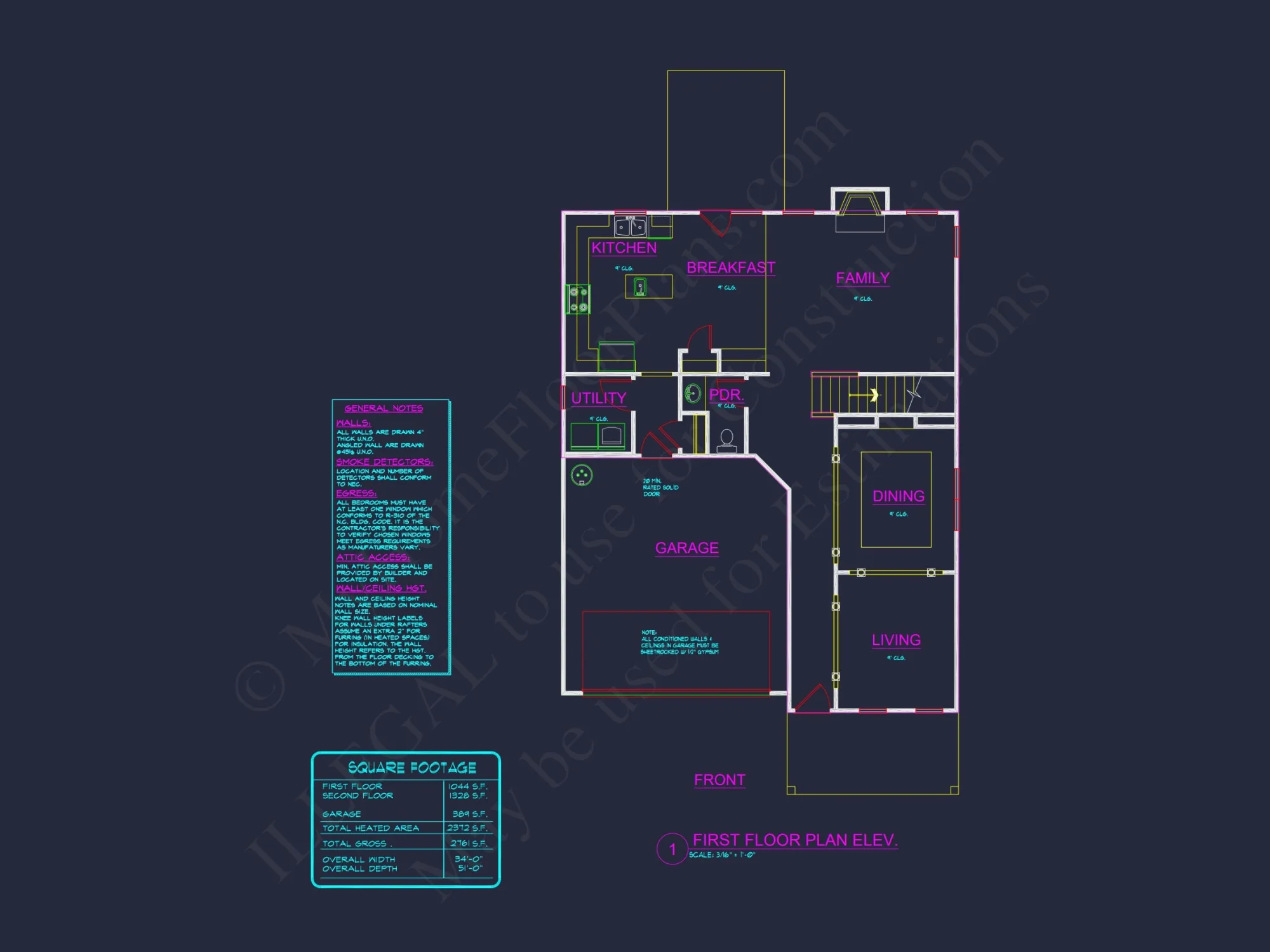 Traditional 2-Story house Plan with Open Floor Plan & Fireplace (2912 Sq Ft)