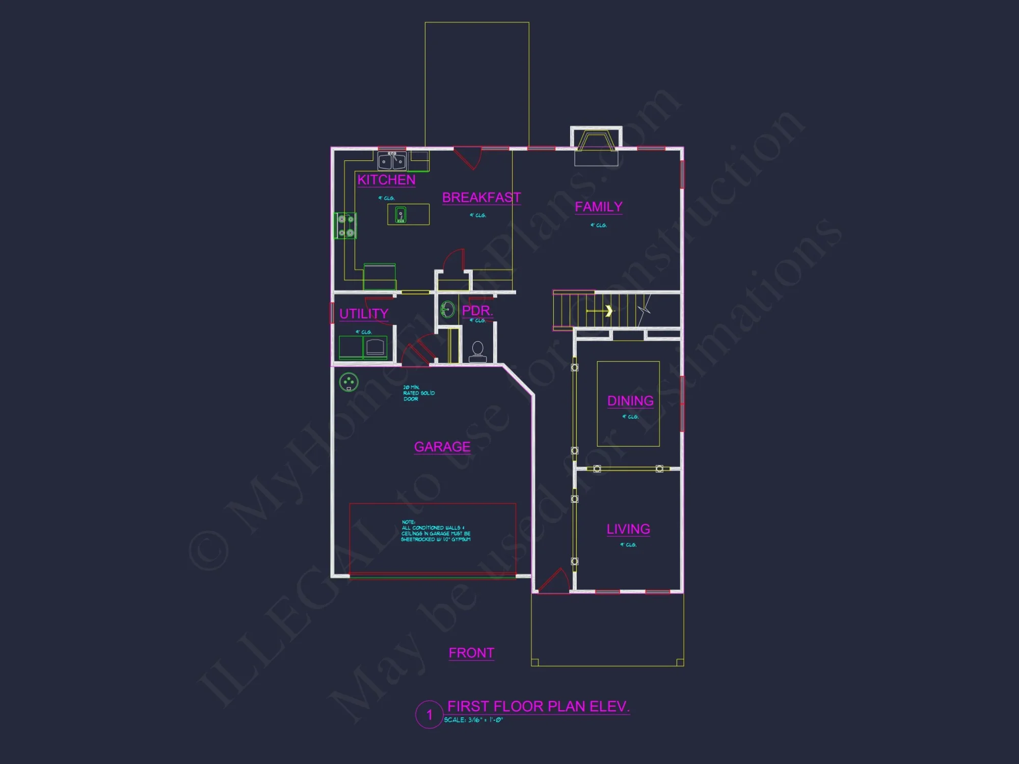Traditional 2-Story house Plan with Open Floor Plan & Fireplace (2912 Sq Ft)