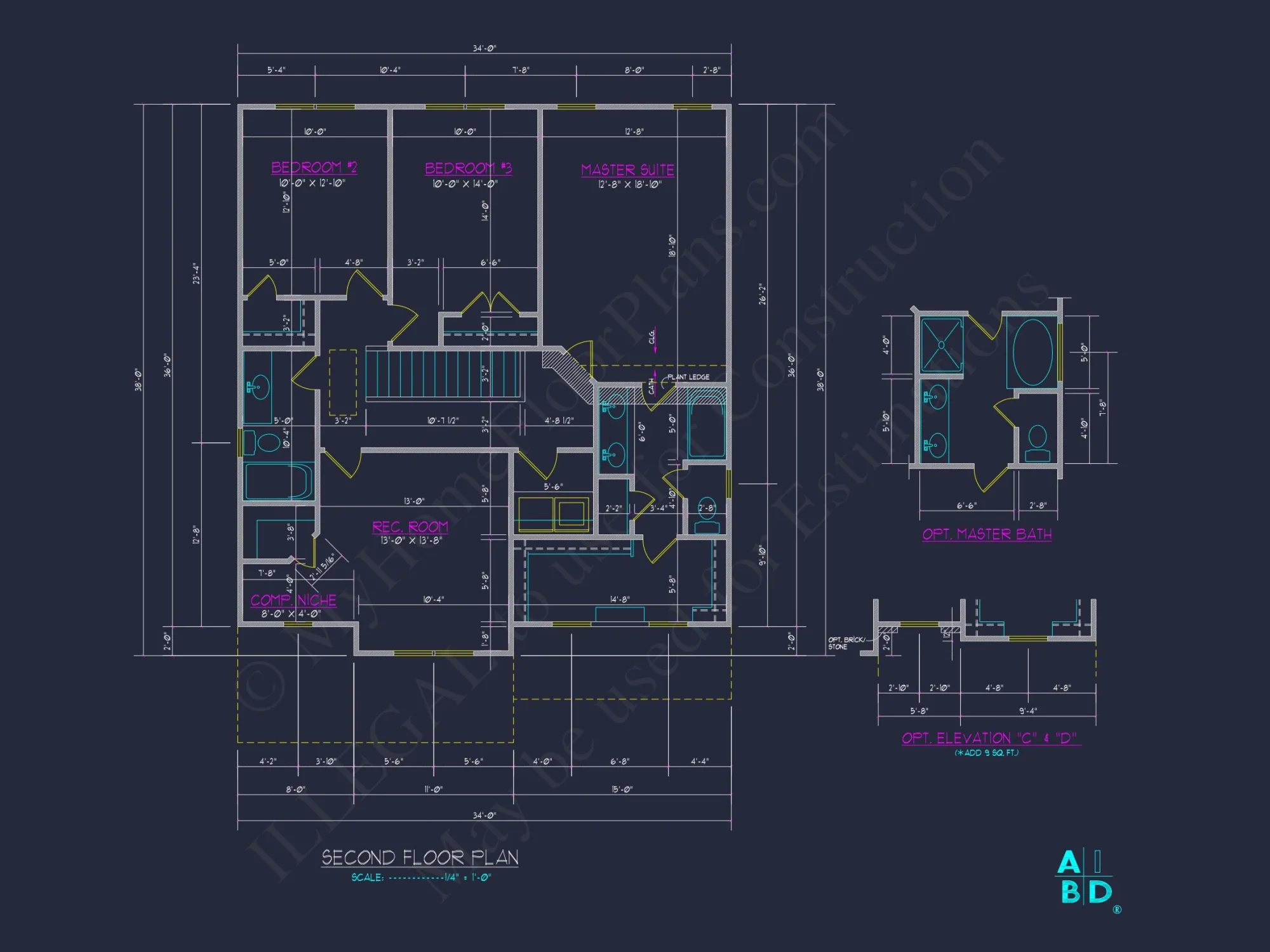 Elegant house Plan with CAD Design: 3 Bed, 2.5 Bath Blueprint