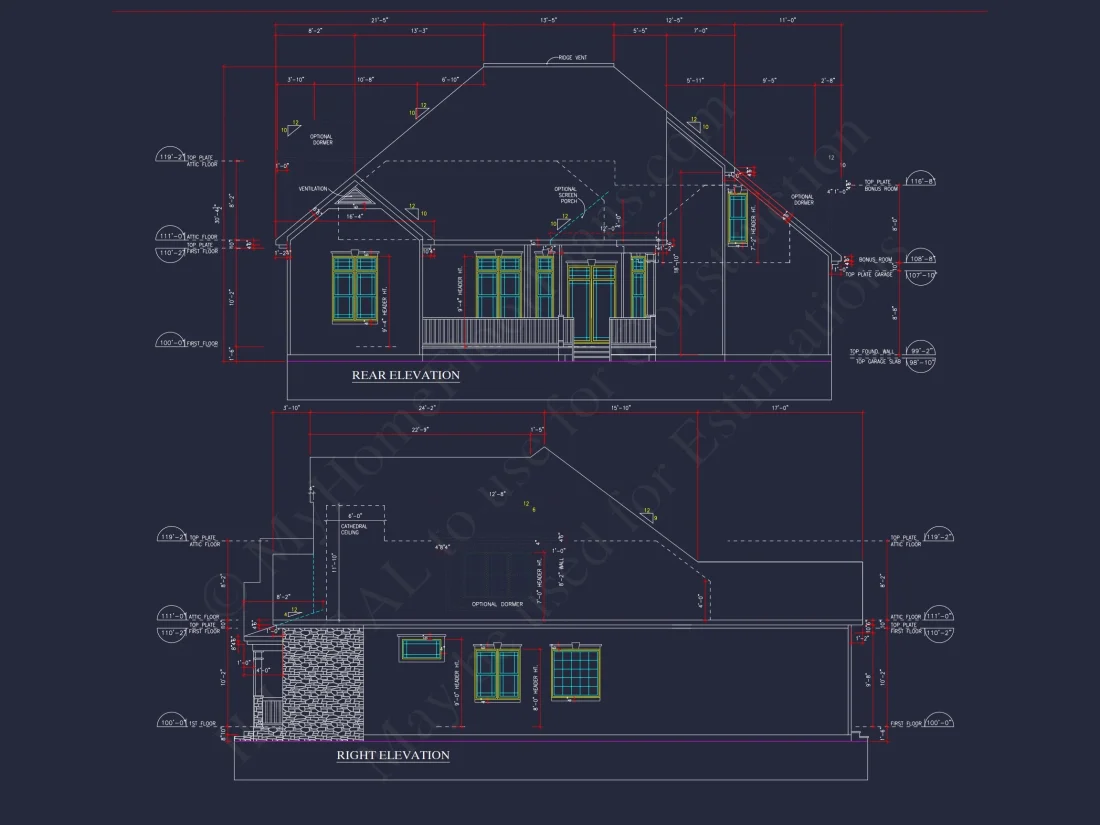 Charming 2-Story house Plan with Bonus Room and CAD Designs