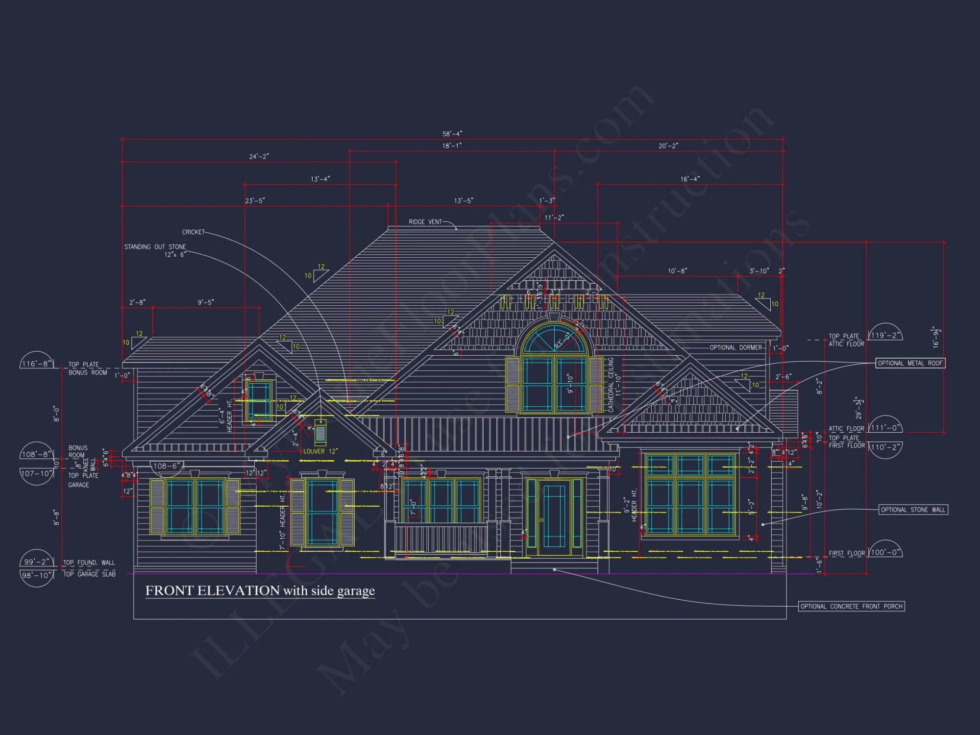 Charming 2-Story house Plan with Bonus Room and CAD Designs
