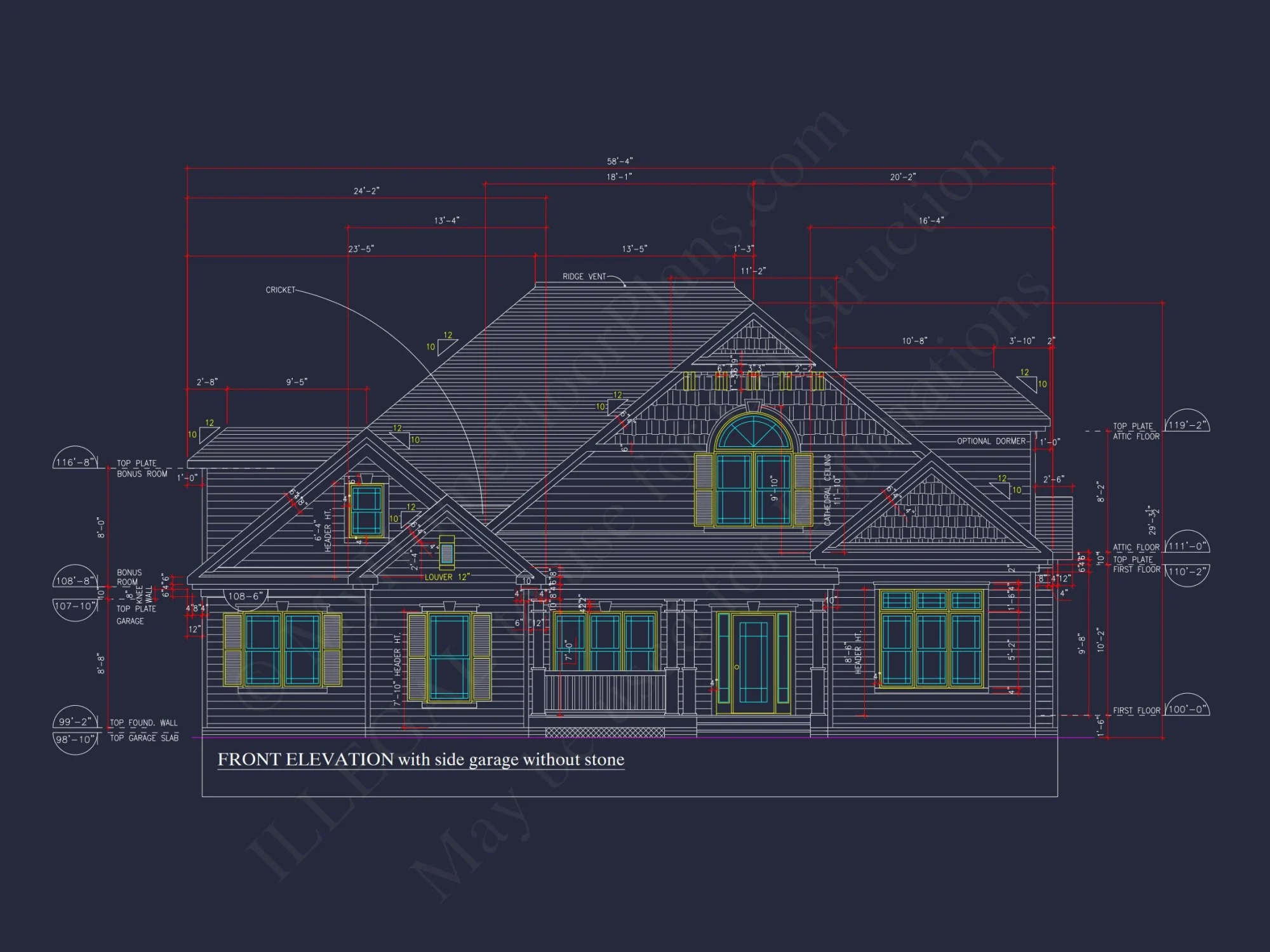 Charming 2-Story house Plan with Bonus Room and CAD Designs