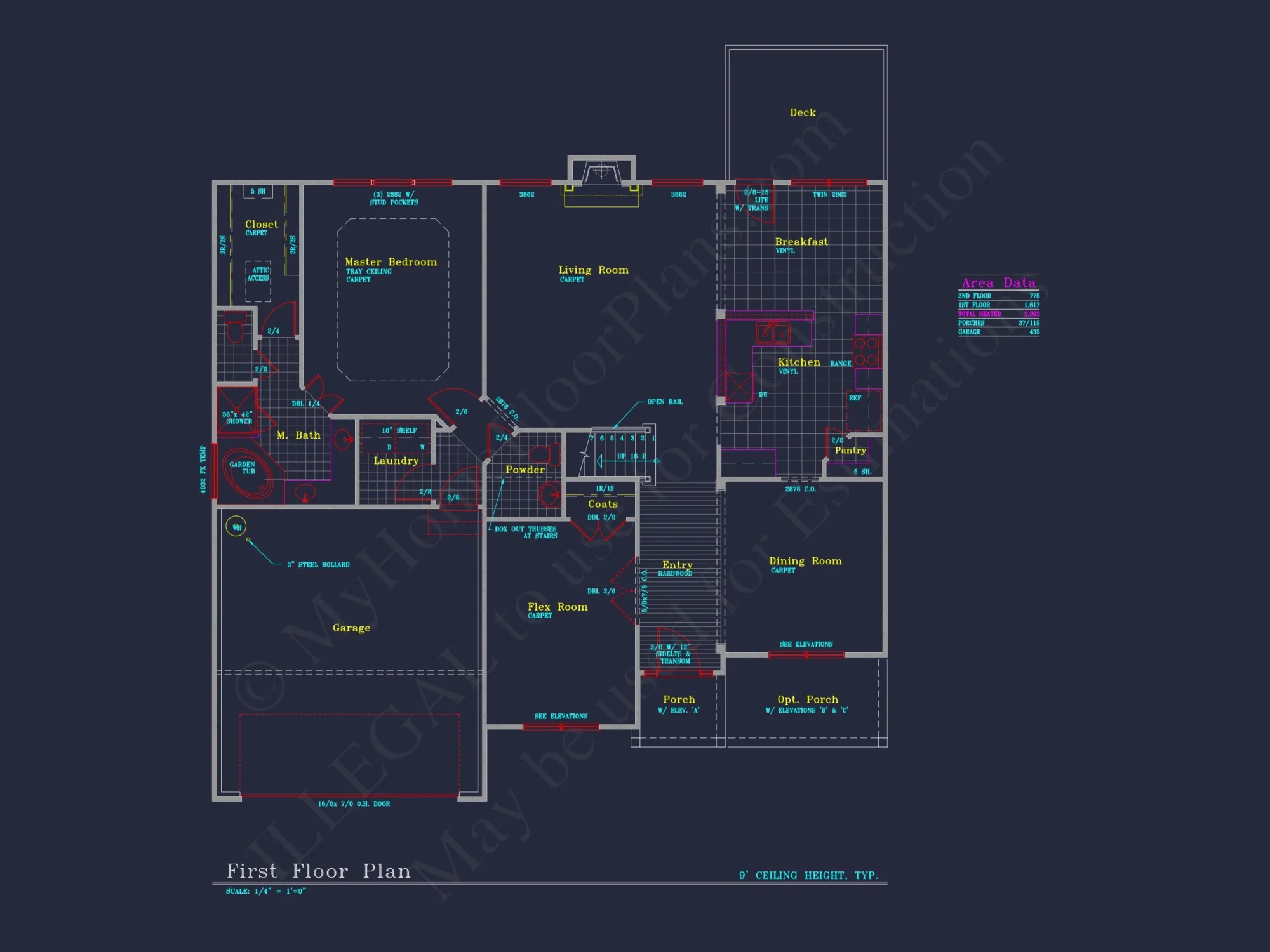 Elegant house Floor Plan: 2-Story Design with 4 Bedrooms & 2-Car Garage