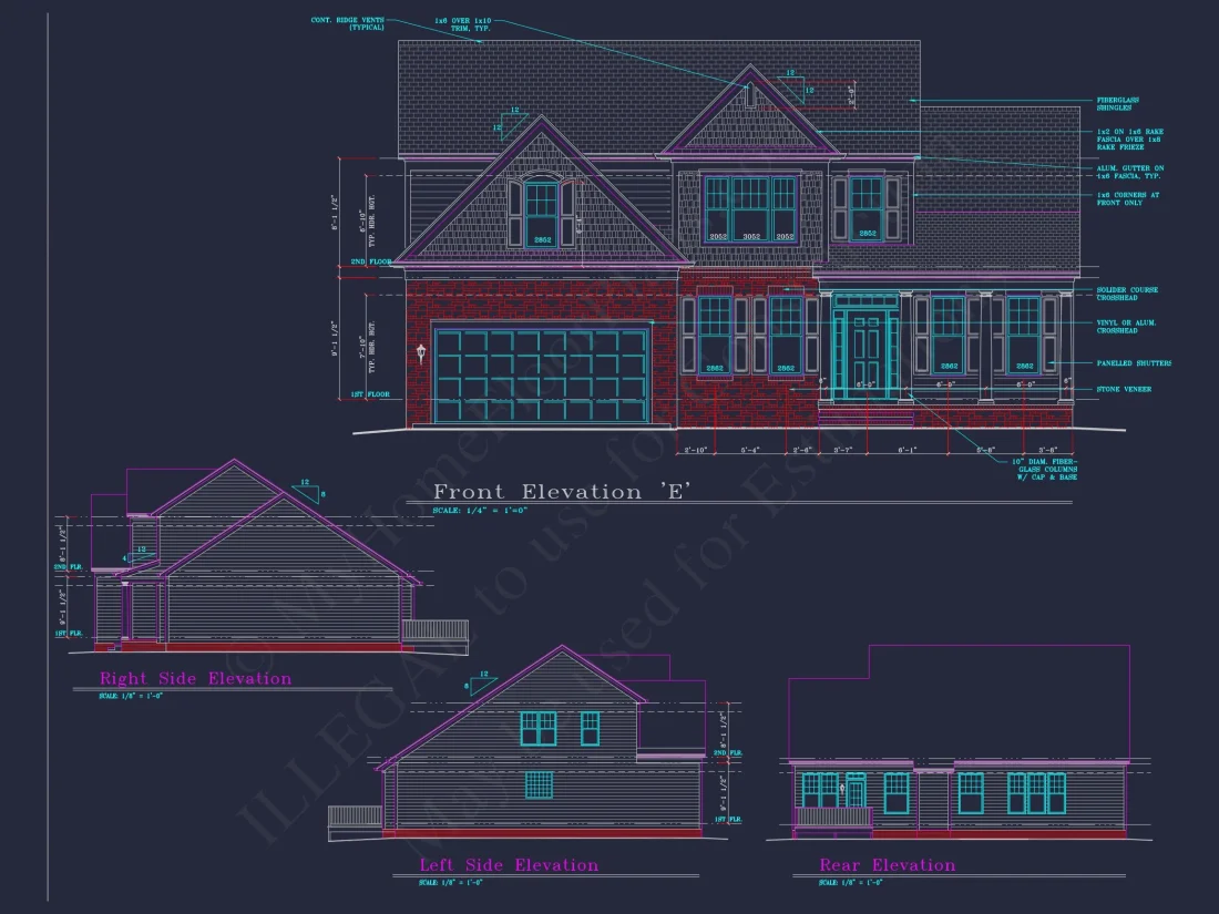Elegant house Floor Plan: 2-Story Design with 4 Bedrooms & 2-Car Garage