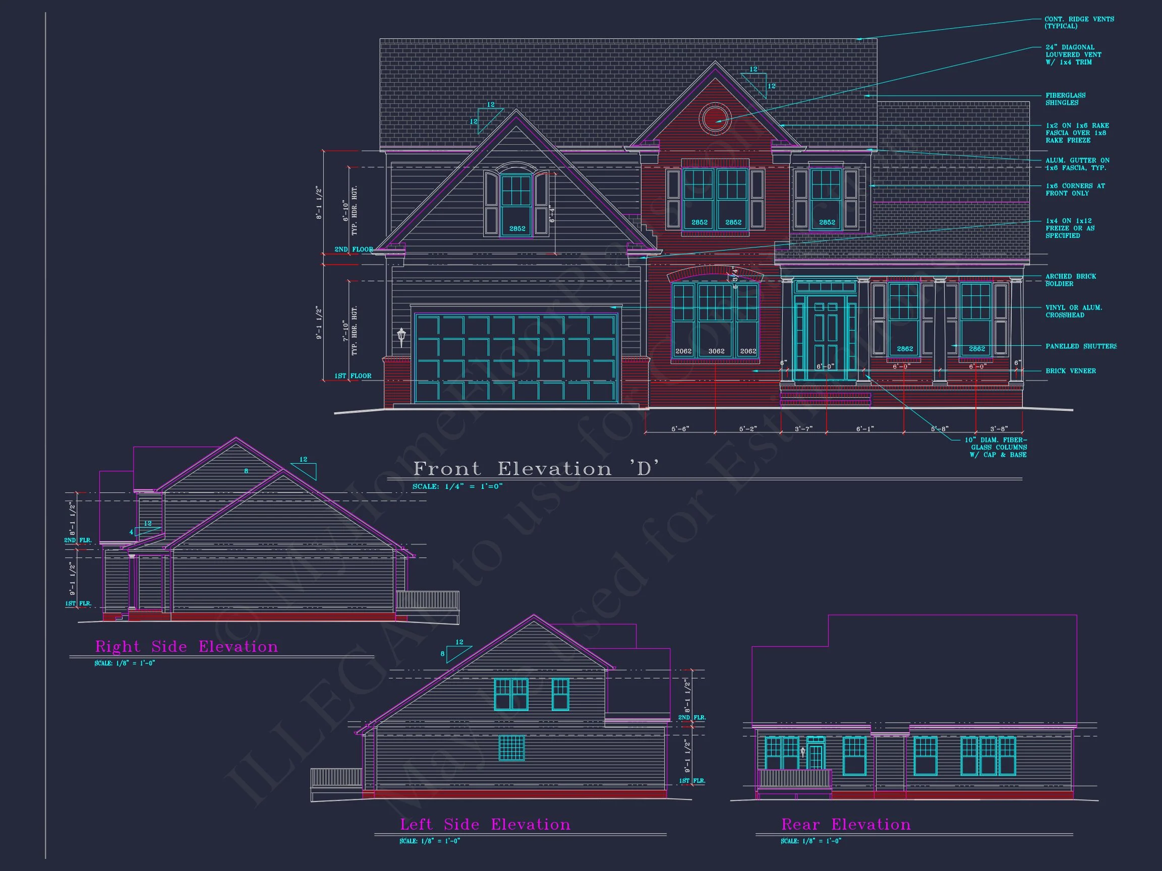 Elegant house Floor Plan: 2-Story Design with 4 Bedrooms & 2-Car Garage