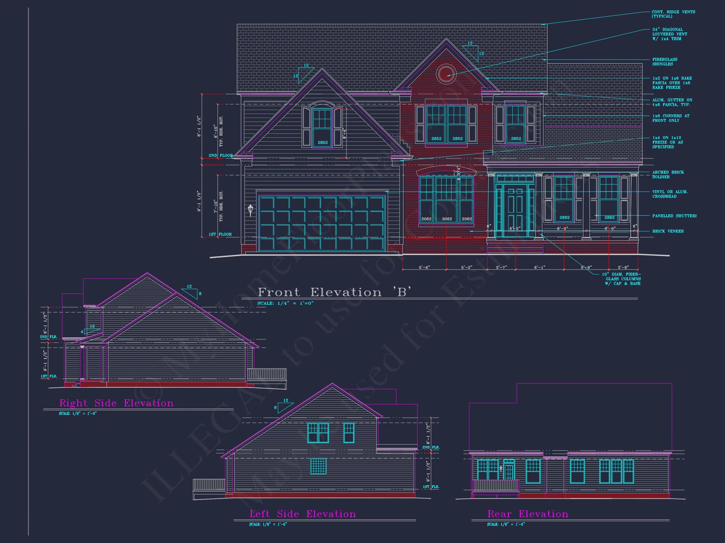 Elegant house Floor Plan: 2-Story Design with 4 Bedrooms & 2-Car Garage