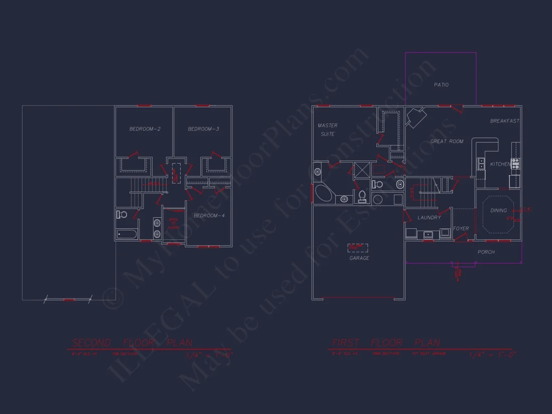 Classic Suburban house Plan with 4 Bedrooms and CAD Designs