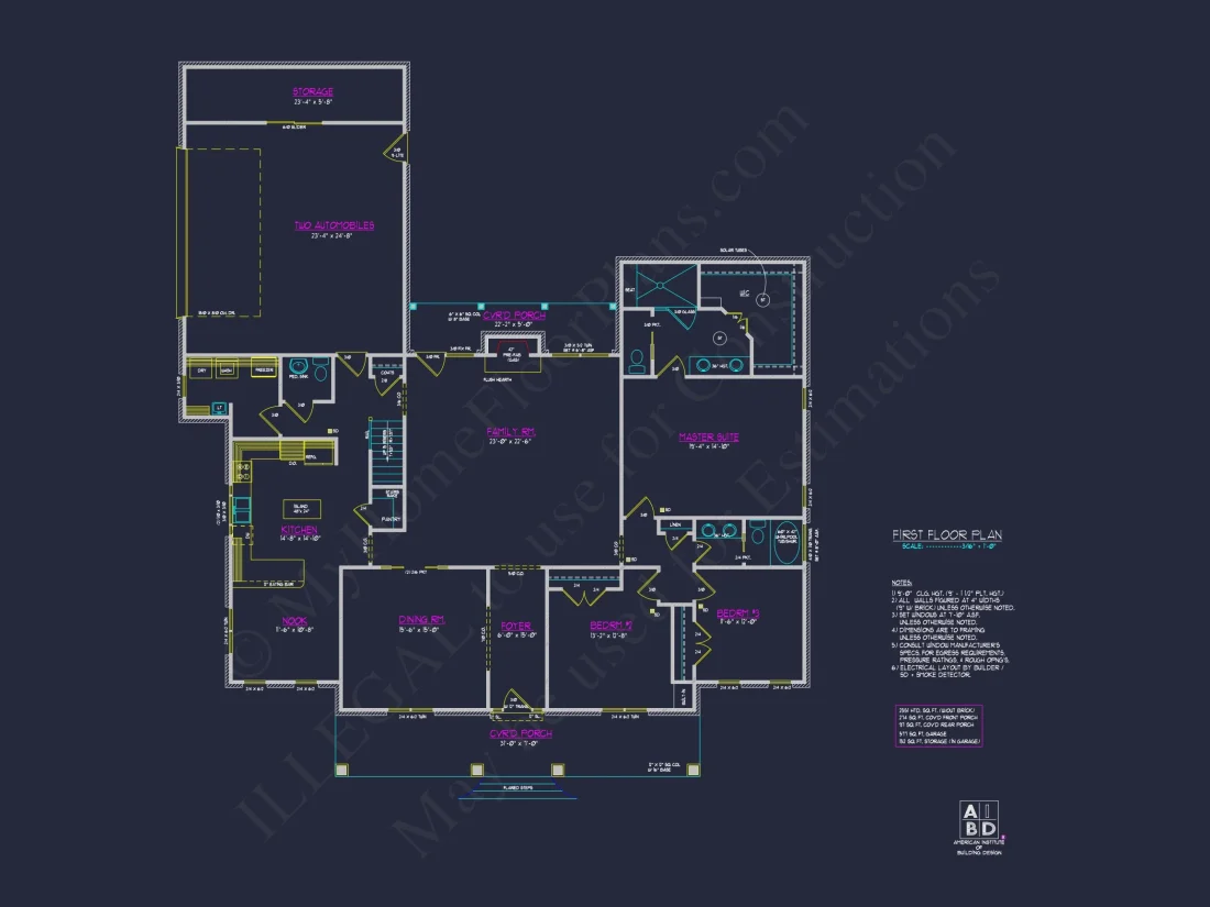 Colonial Farmhouse house Plan with 2-Story Design & CAD Blueprint