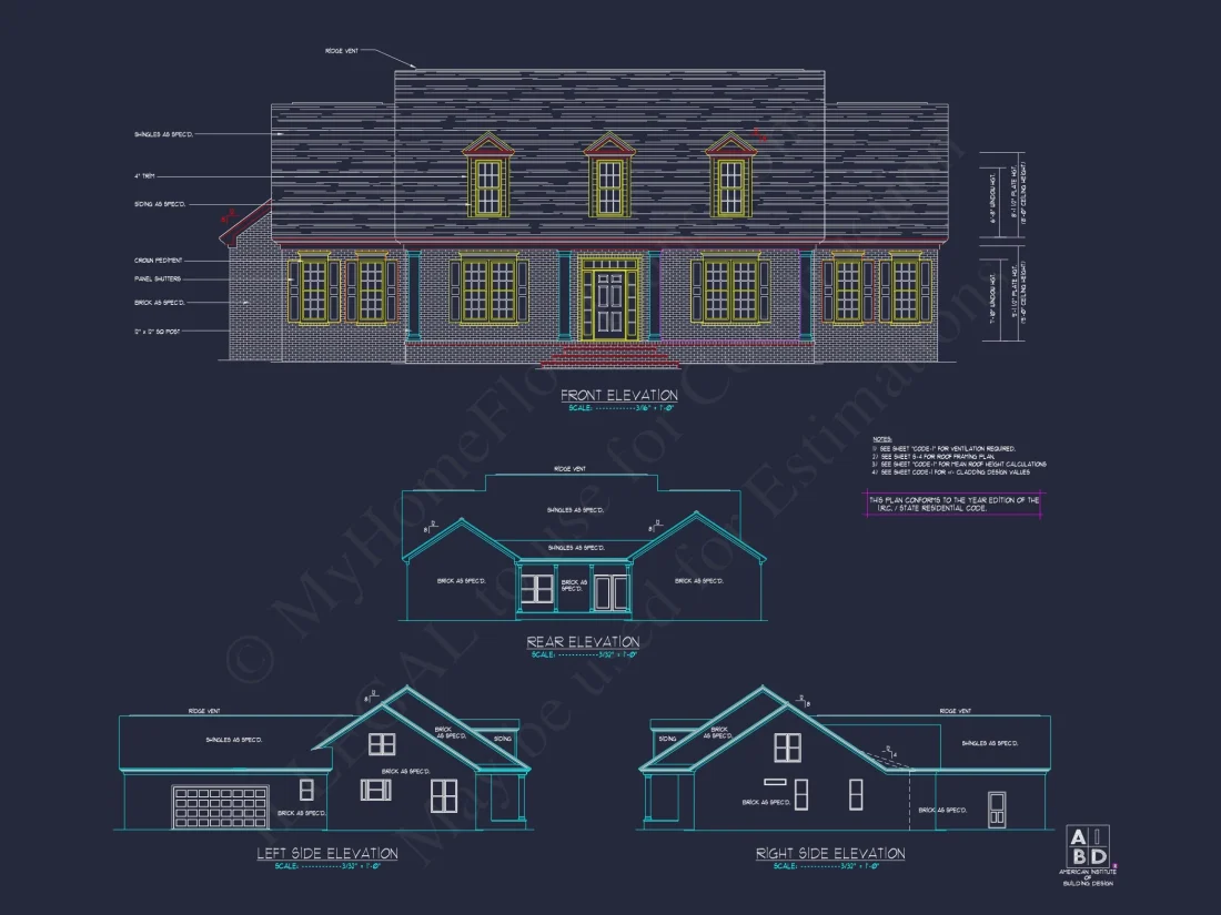 Colonial Farmhouse house Plan with 2-Story Design & CAD Blueprint