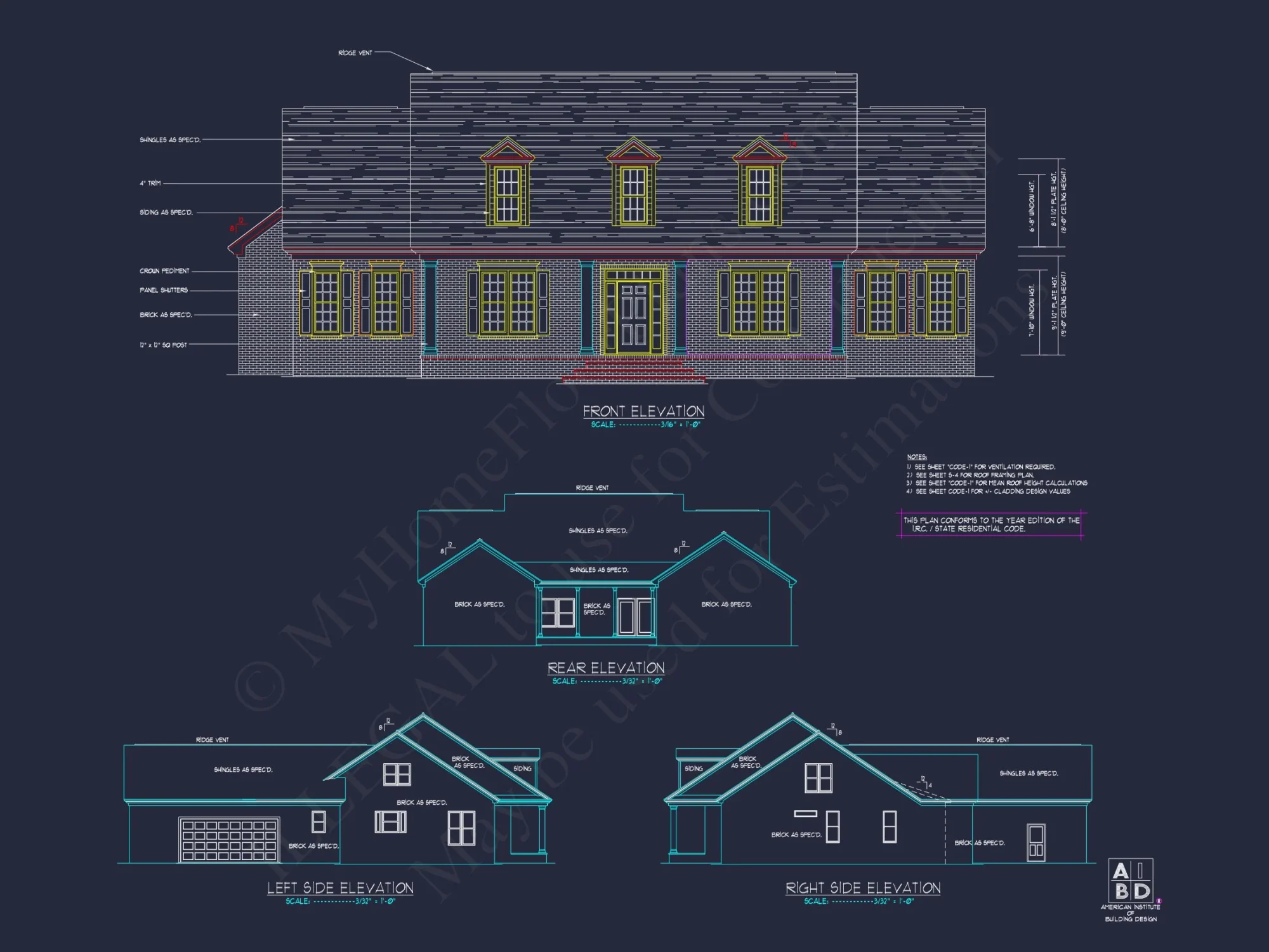 Colonial Farmhouse house Plan with 2-Story Design & CAD Blueprint