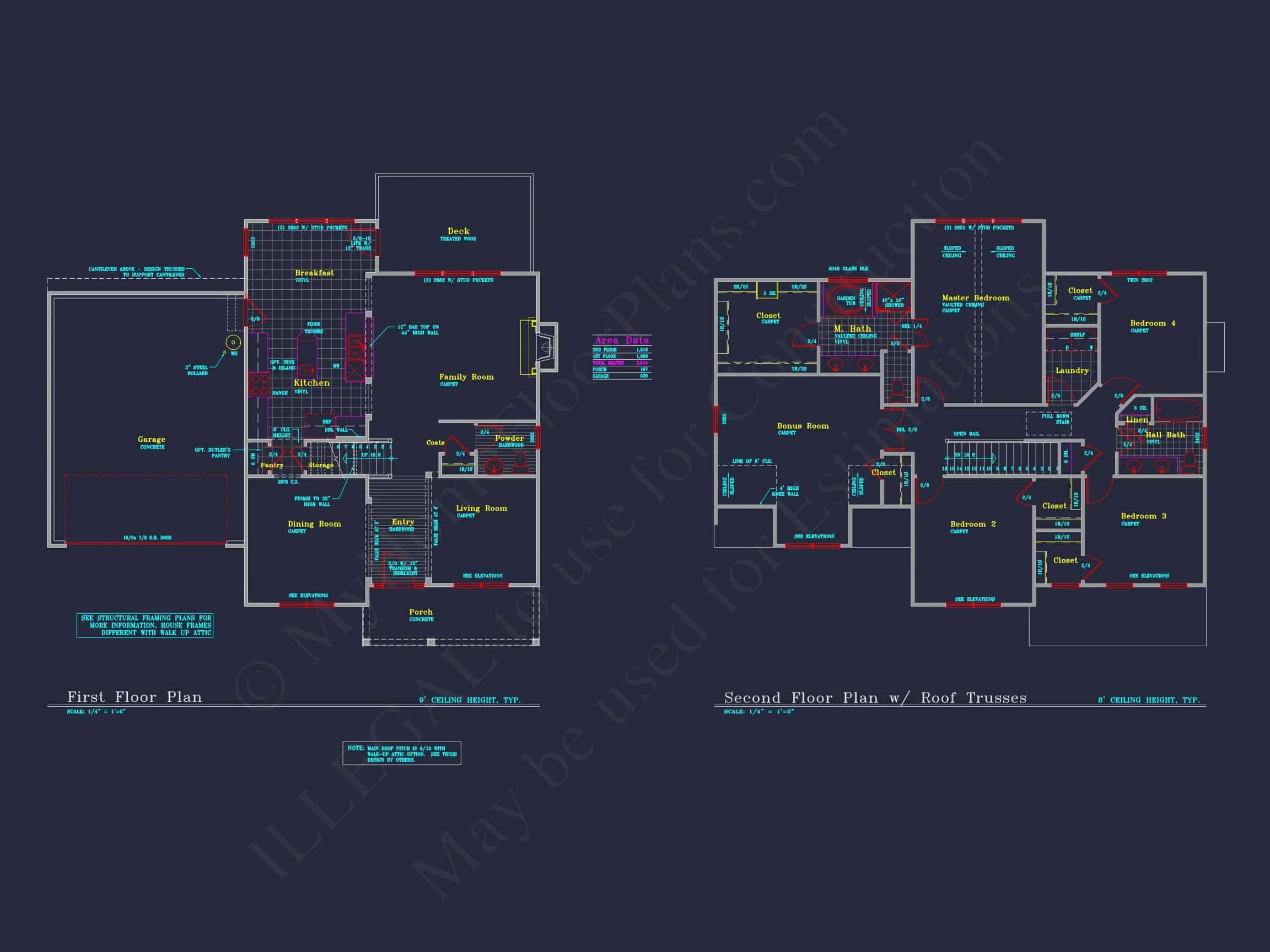 8-1264 HOUSE PLAN - Traditional Colonial Home Plan - 4-Bed, 2.5-Bath, 2,574 SF 16 Beautiful 4-Bedroom house Plan with CAD Designs & 2-Car Garage