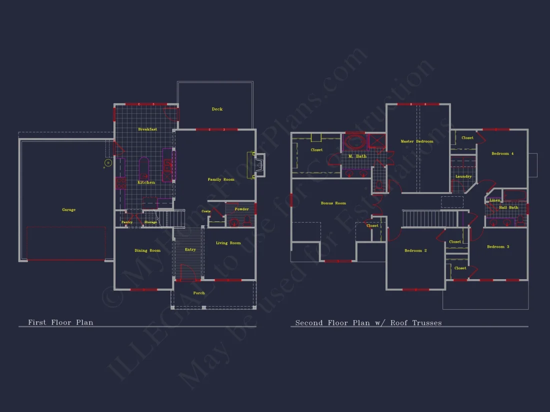 Beautiful 4-Bedroom house Plan with CAD Designs & 2-Car Garage
