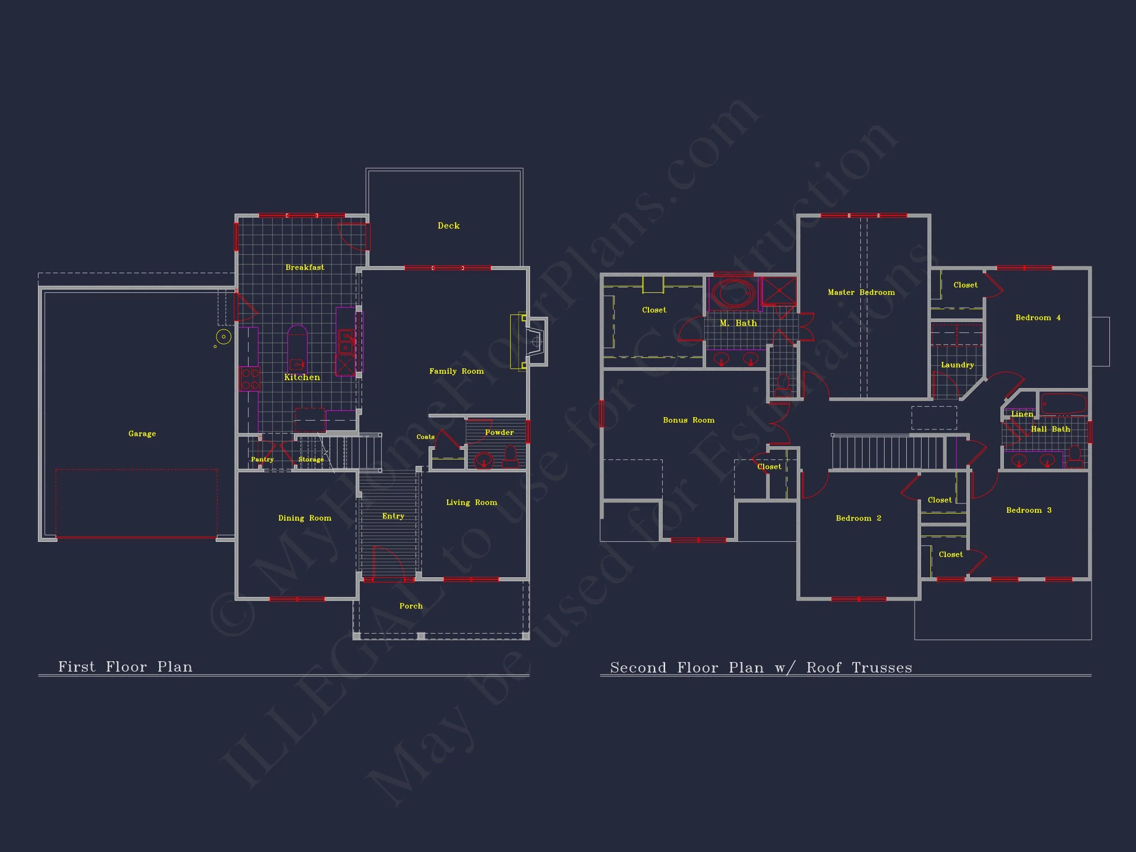 8-1264 HOUSE PLAN - Traditional Colonial Home Plan - 4-Bed, 2.5-Bath, 2,574 SF 14 Beautiful 4-Bedroom house Plan with CAD Designs & 2-Car Garage