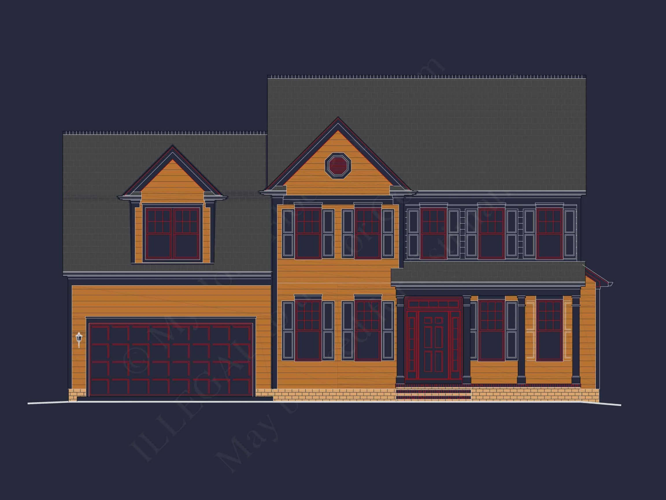 8-1264 HOUSE PLAN - Traditional Colonial Home Plan - 4-Bed, 2.5-Bath, 2,574 SF 10 Beautiful 4-Bedroom house Plan with CAD Designs & 2-Car Garage