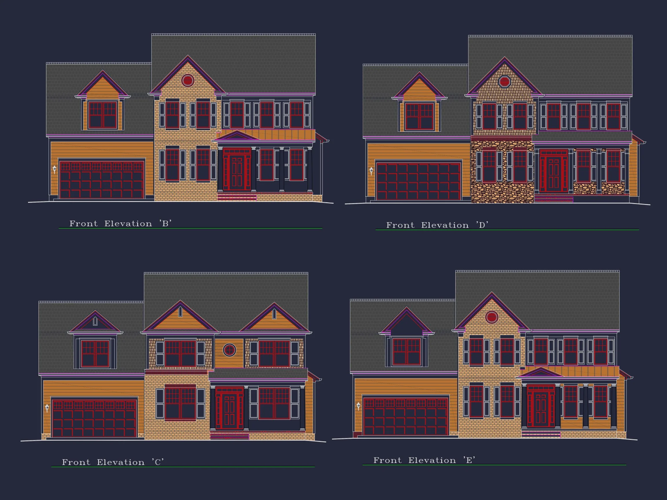 8-1264 HOUSE PLAN - Traditional Colonial Home Plan - 4-Bed, 2.5-Bath, 2,574 SF 8 Beautiful 4-Bedroom house Plan with CAD Designs & 2-Car Garage