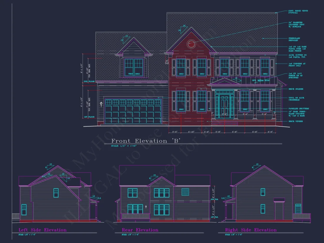 Beautiful 4-Bedroom house Plan with CAD Designs & 2-Car Garage
