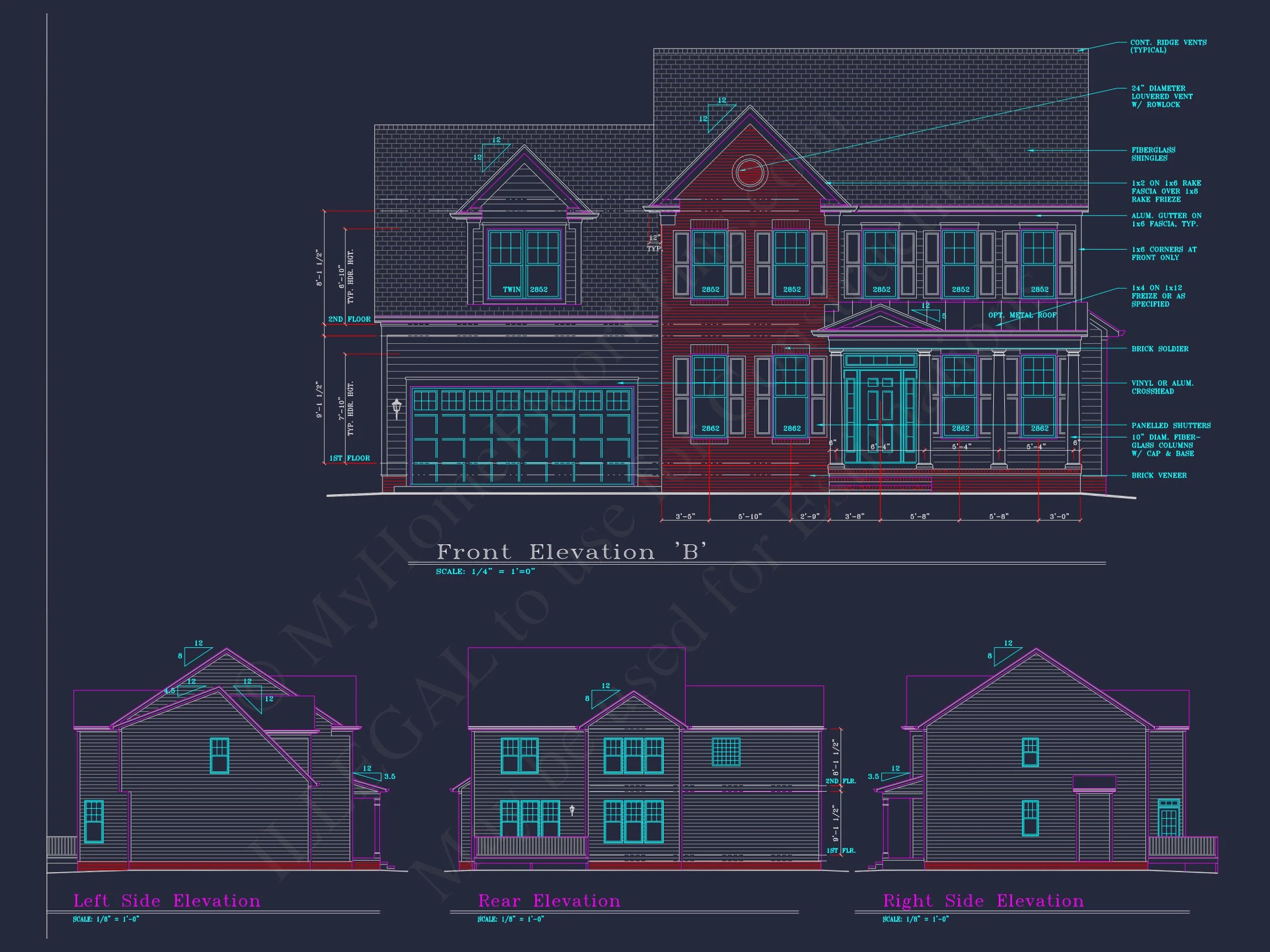8-1264 HOUSE PLAN - Traditional Colonial Home Plan - 4-Bed, 2.5-Bath, 2,574 SF 4 Beautiful 4-Bedroom house Plan with CAD Designs & 2-Car Garage