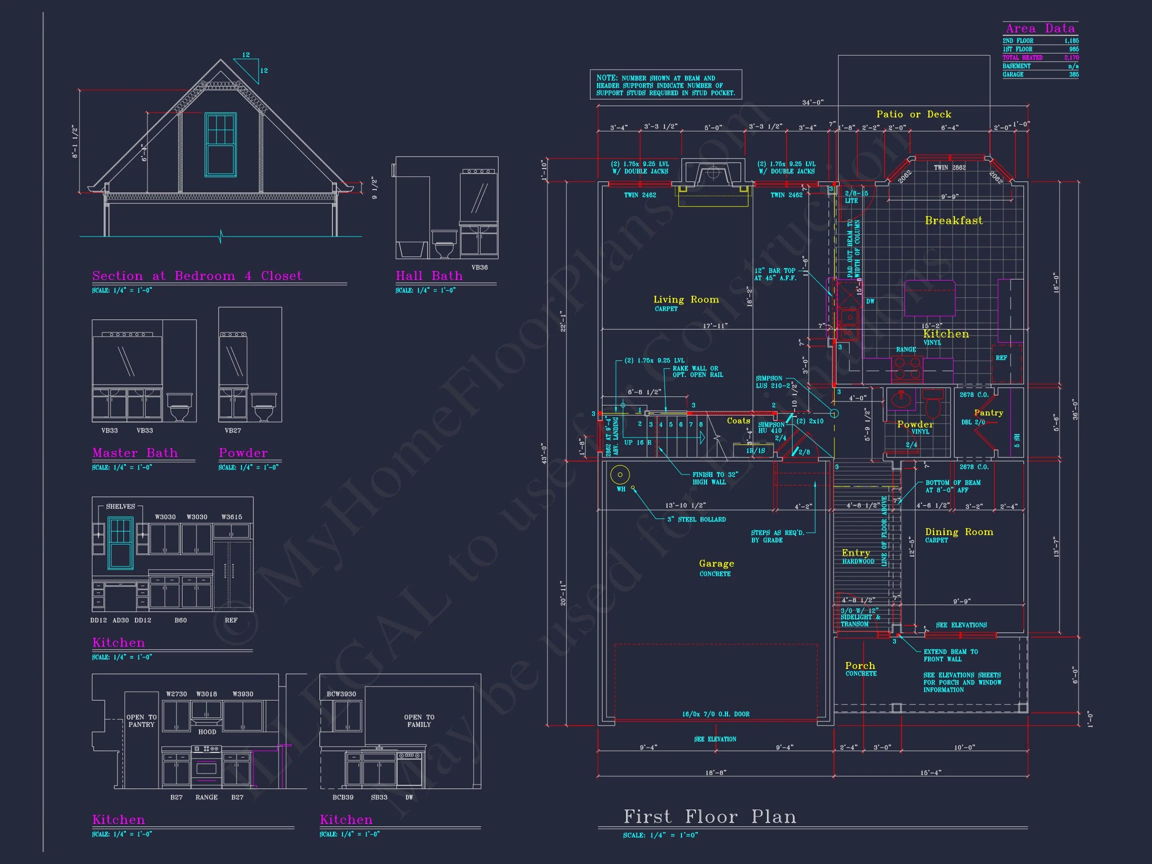 Beautiful 2-Story house Plan with 4 Bedrooms, 2.5 Baths, and CAD Designs