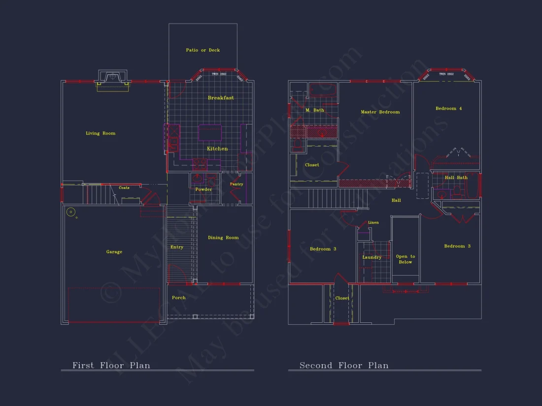 Beautiful 2-Story house Plan with 4 Bedrooms, 2.5 Baths, and CAD Designs