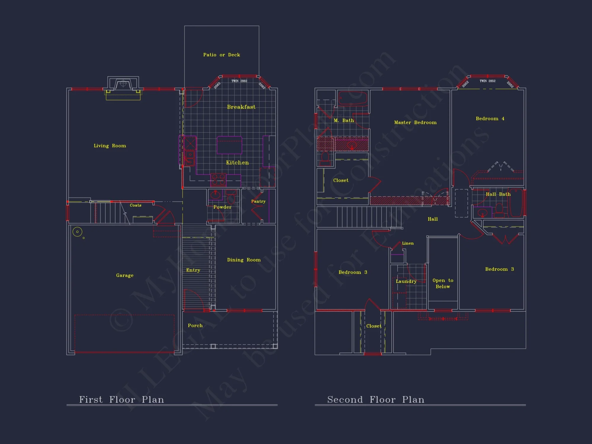 Beautiful 2-Story house Plan with 4 Bedrooms, 2.5 Baths, and CAD Designs