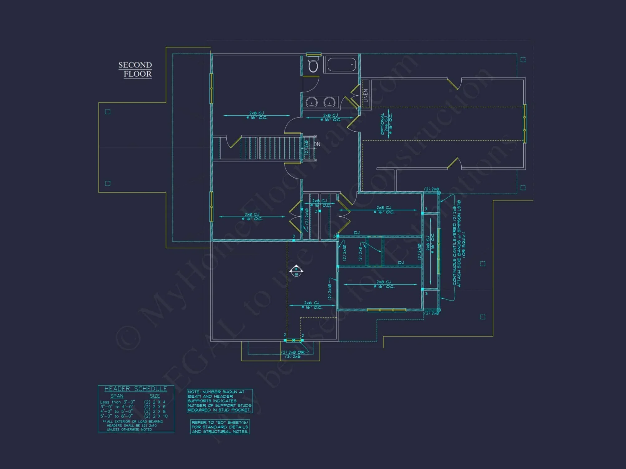 Craftsman house Floor Plan - 2-Story Blueprint with 3 Bedrooms