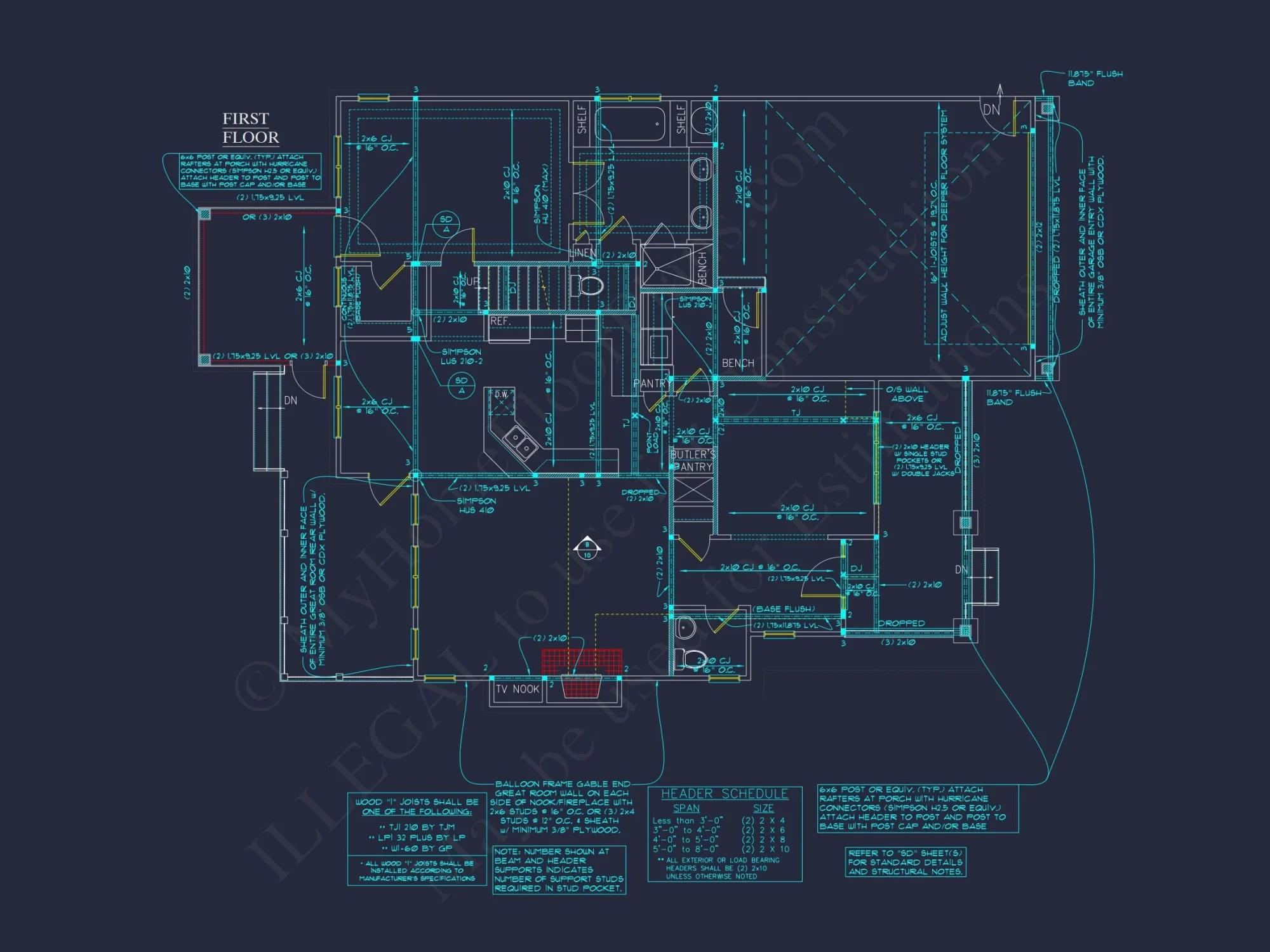Craftsman house Floor Plan - 2-Story Blueprint with 3 Bedrooms