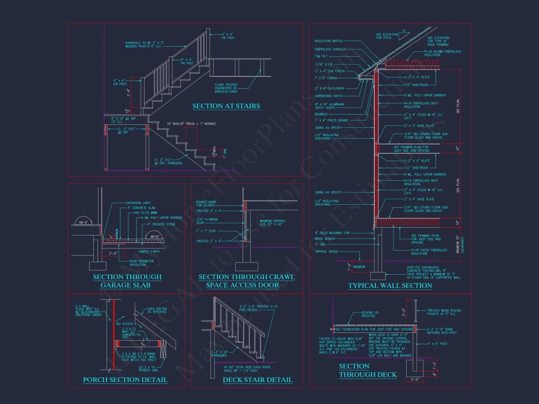 Craftsman house Floor Plan - 2-Story Blueprint with 3 Bedrooms