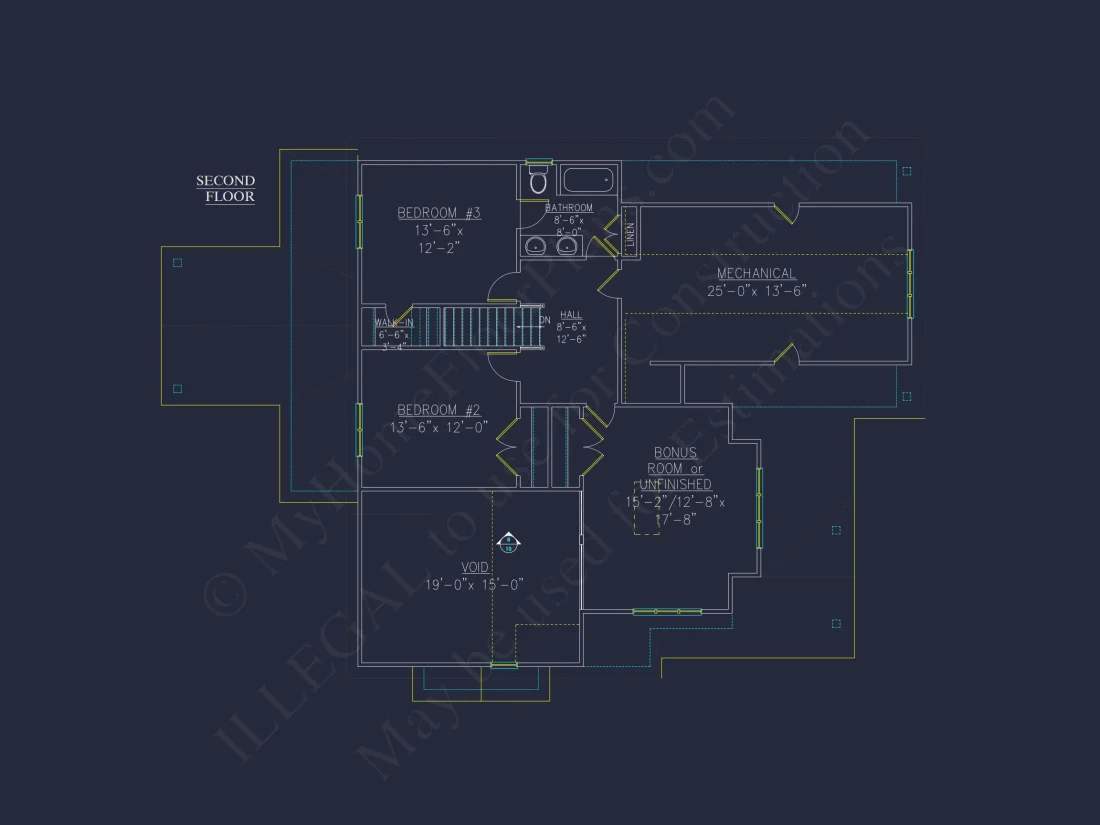 Craftsman house Floor Plan - 2-Story Blueprint with 3 Bedrooms