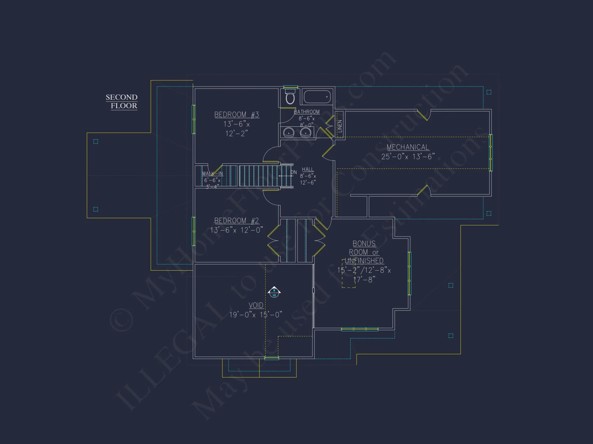 Craftsman house Floor Plan - 2-Story Blueprint with 3 Bedrooms