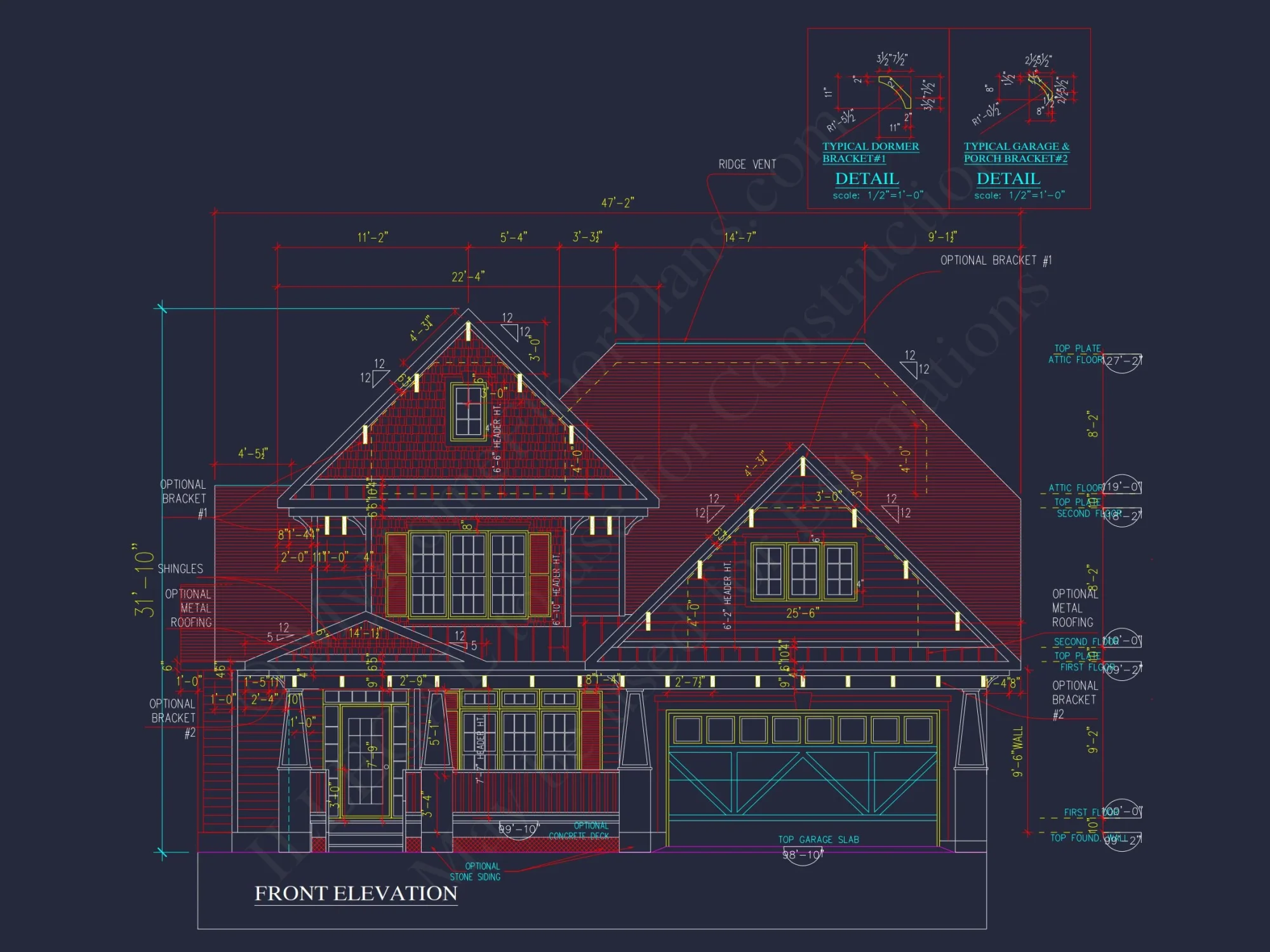 Craftsman house Floor Plan - 2-Story Blueprint with 3 Bedrooms