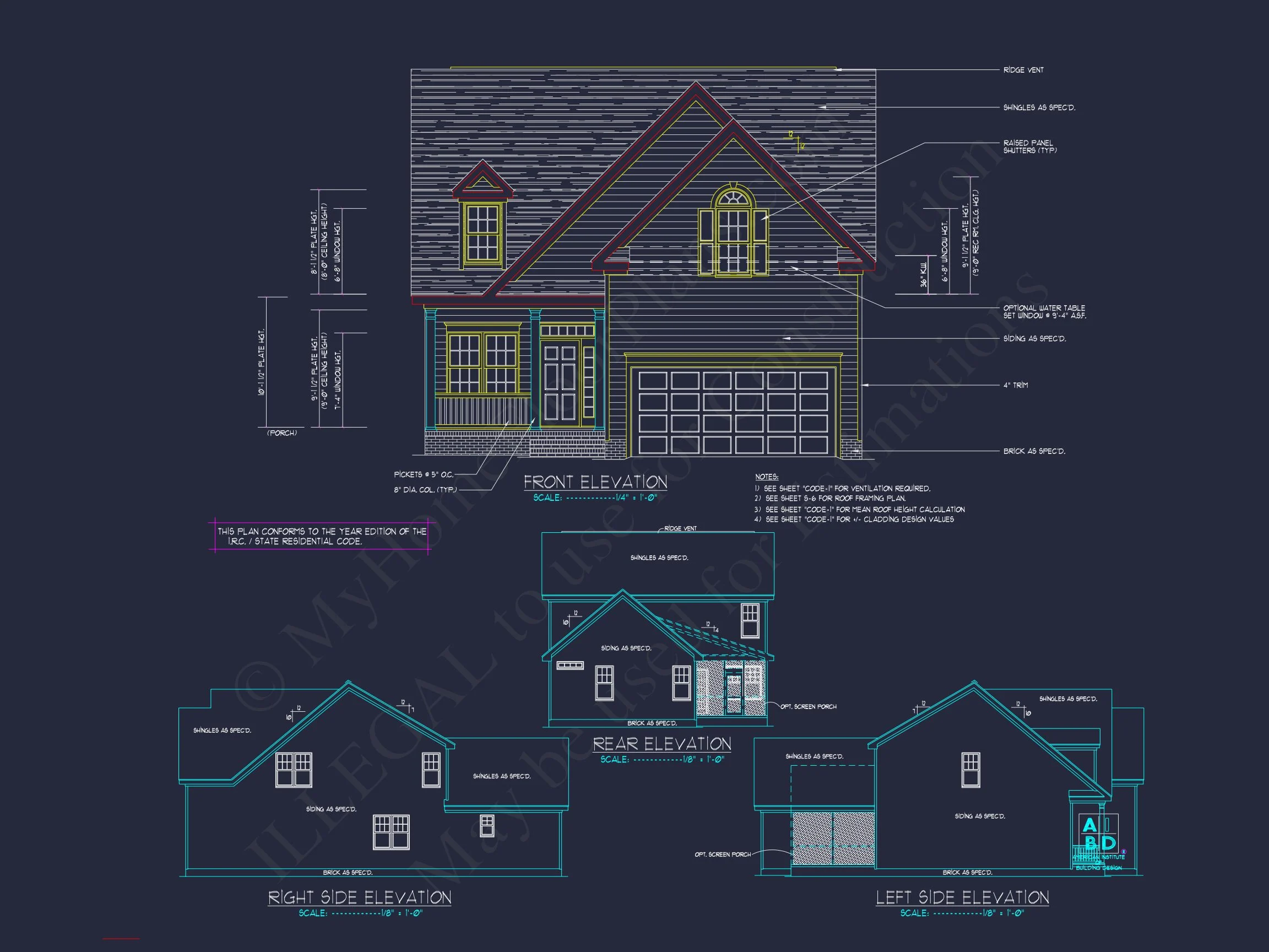 8-1248 HOUSE PLAN - Traditional Colonial Home Plan - 3-Bed, 2.5-Bath, 1,950 SF 3 Spacious 4-Bedroom house Plan with CAD Designs and Floor Blueprints