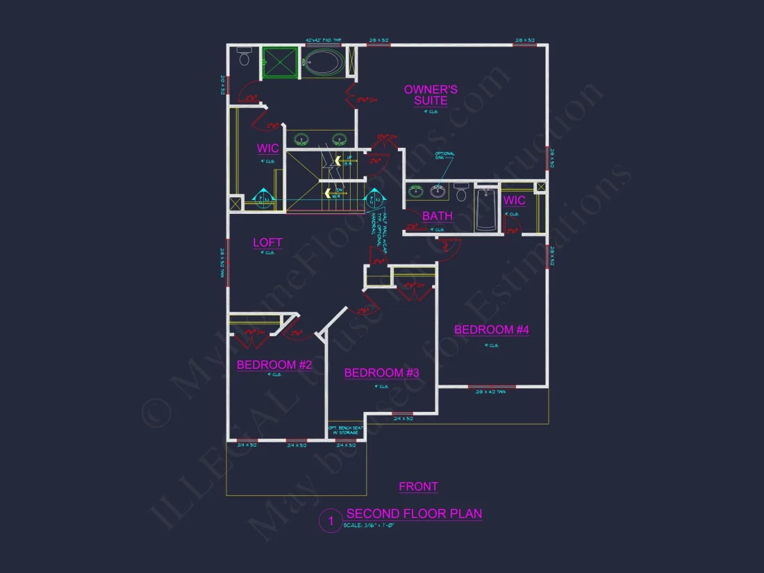 Modern Suburban house Plan with 4 Bedrooms and CAD Designs