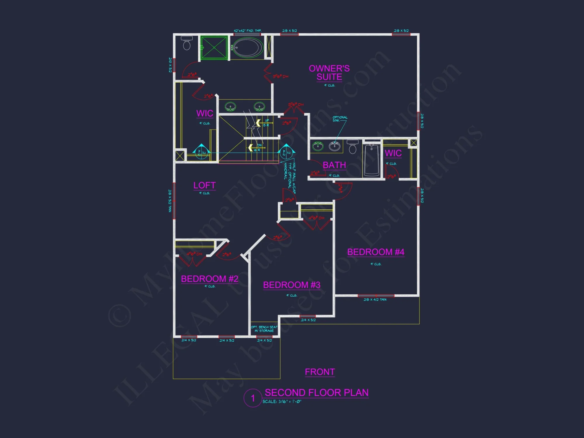 Modern Suburban house Plan with 4 Bedrooms and CAD Designs