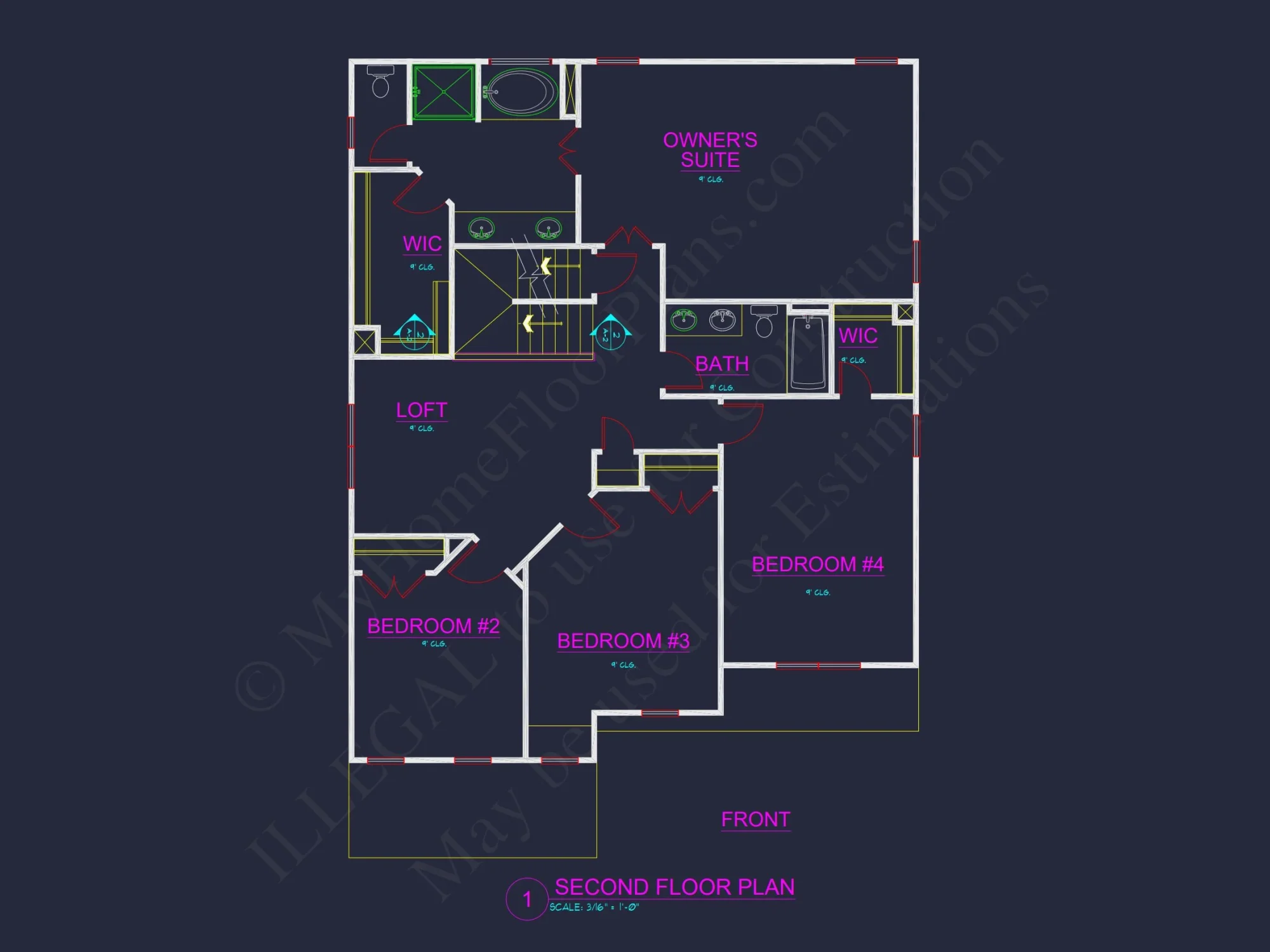 Modern Suburban house Plan with 4 Bedrooms and CAD Designs